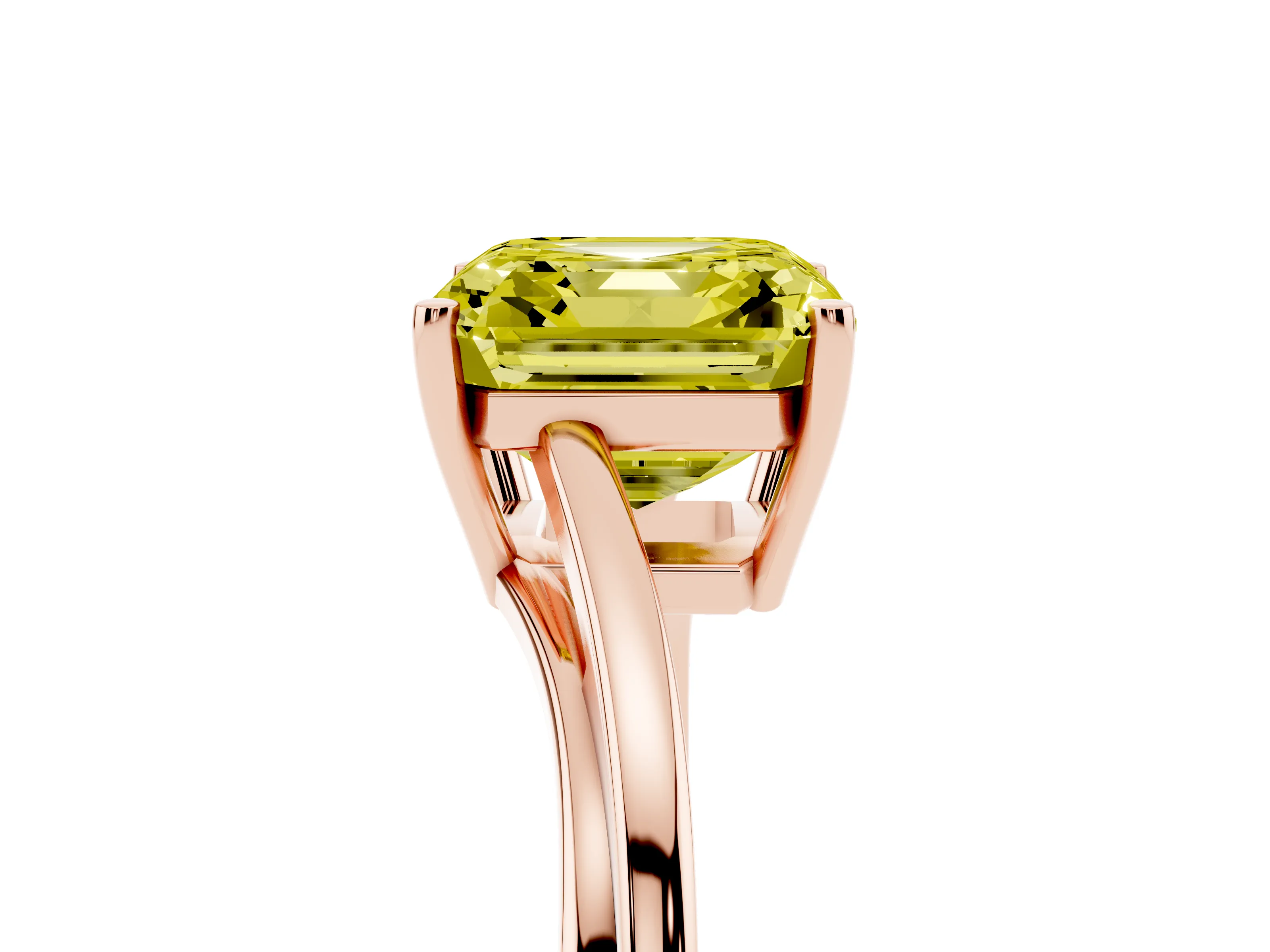Fancy Yellow Asscher Cut Diamond Solitaire Twist Band Ring Set in Rose gold with Prong Setting