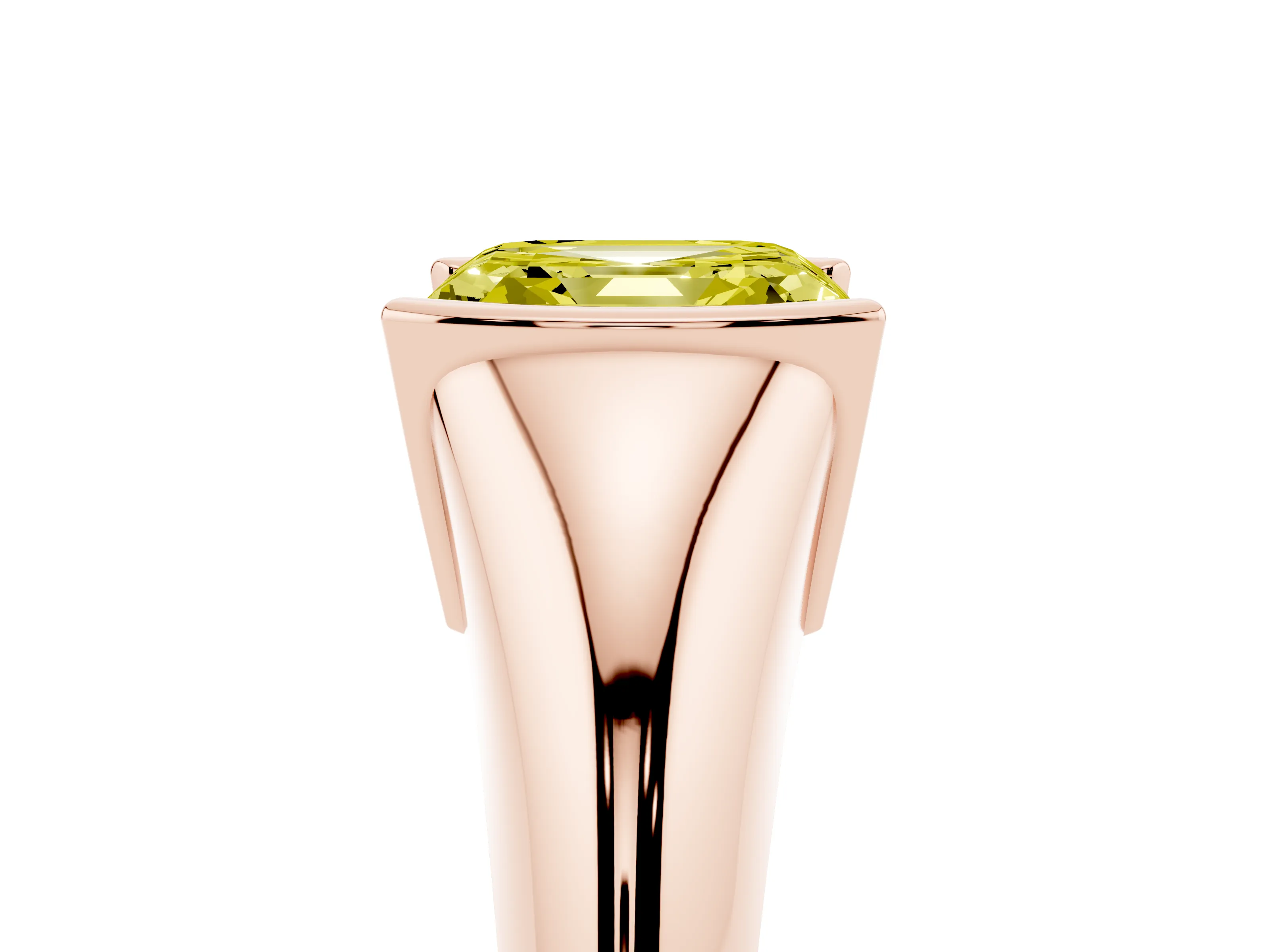 Fancy Yellow Asscher Cut Diamond Solitaire Tension Set Ring Set in Rose gold