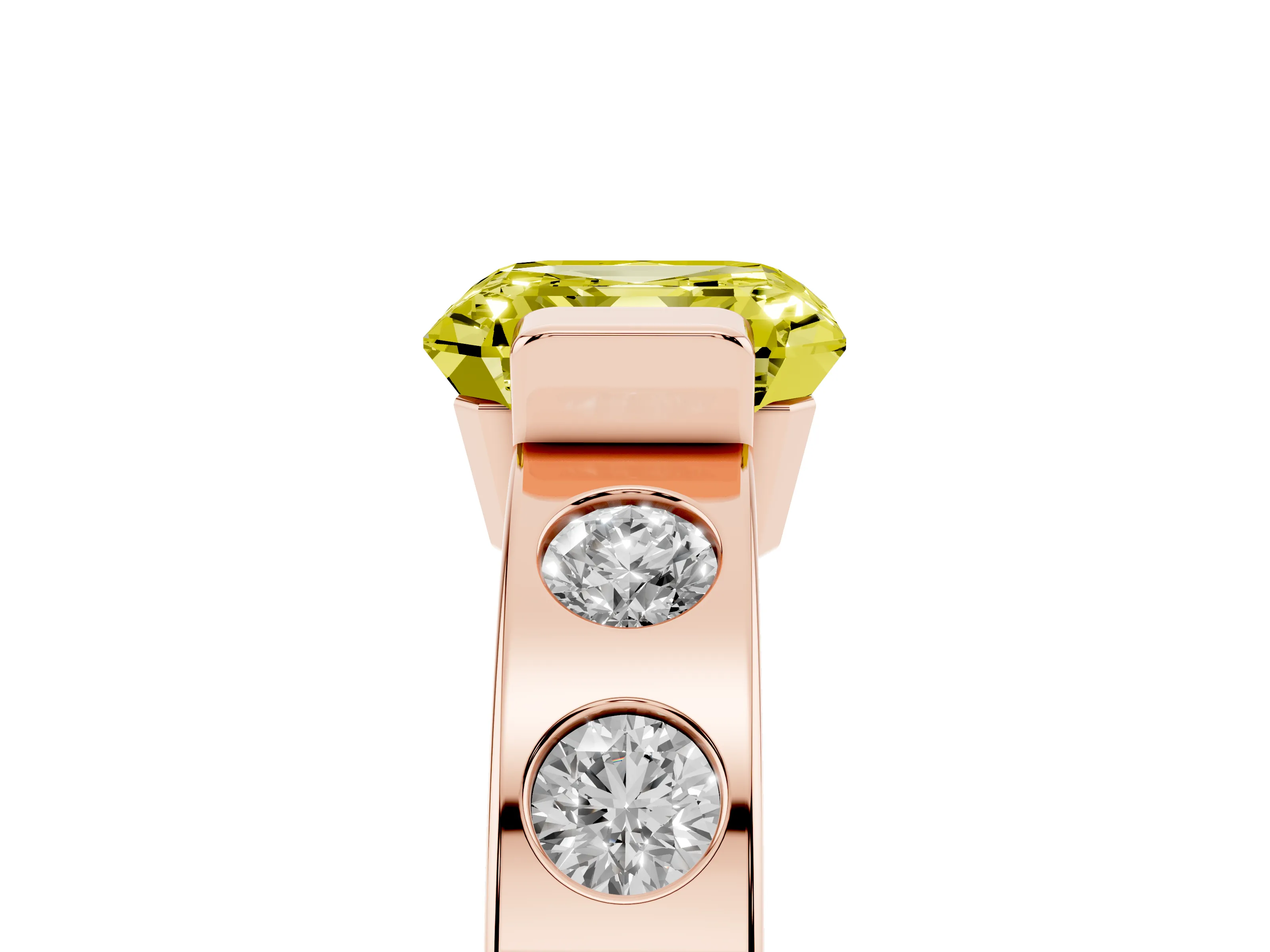 Fancy Yellow Asscher Cut Diamond Channel-Set Band Ring Set in Rose gold with Bezel Prong Setting