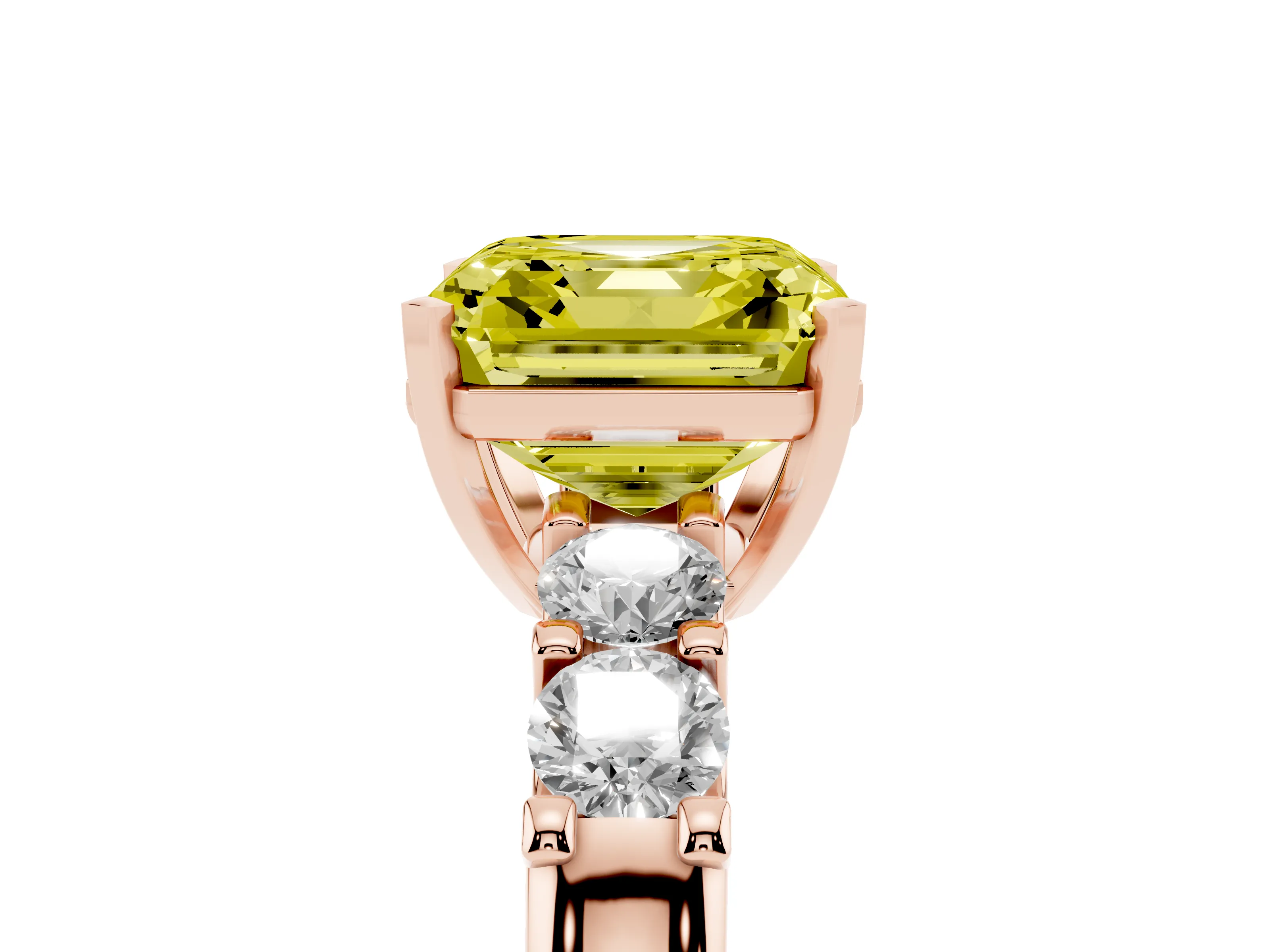 Fancy Yellow Asscher Cut Diamond Five-Stone Prong Set Engagement Ring Set in Rose gold with Channel Band
