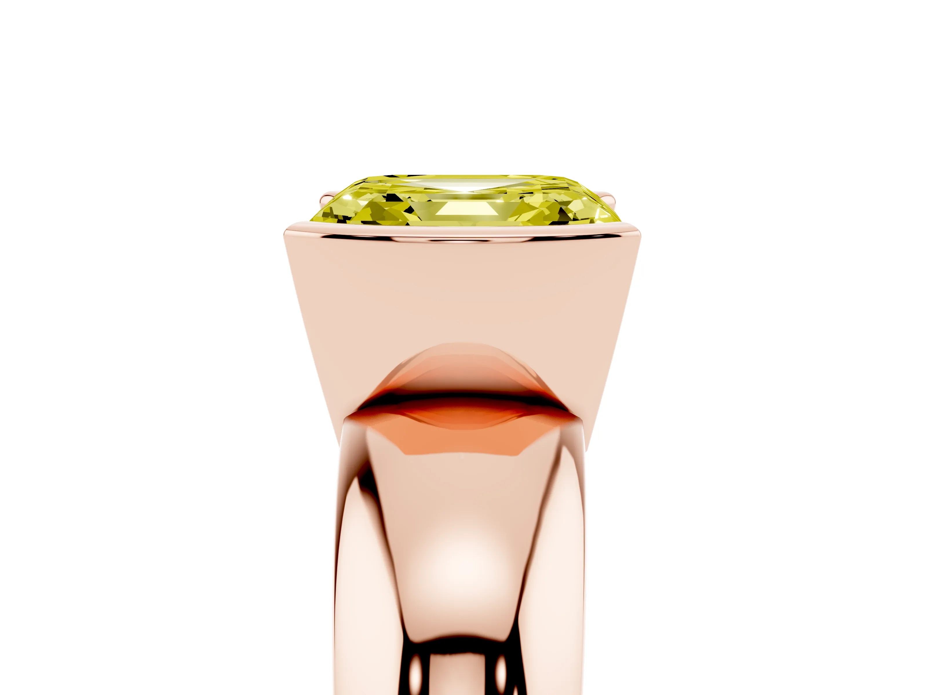 Fancy Yellow Asscher Cut Diamond Solitaire Tension Set Ring Set in Rose gold with Wide Band