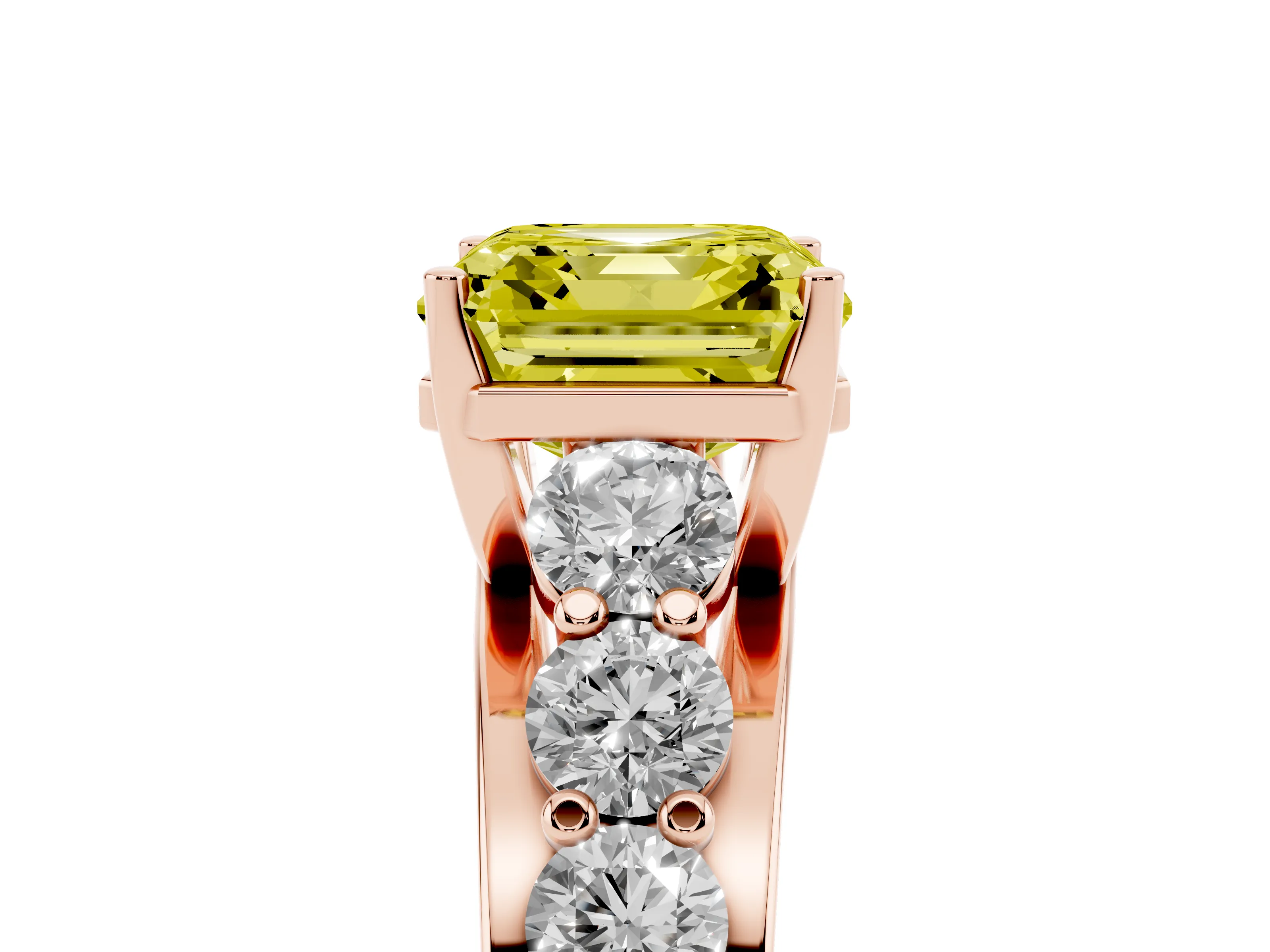 Fancy Yellow Asscher Cut Diamond Pavé Engagement Ring Set in Rose gold with Prong Setting