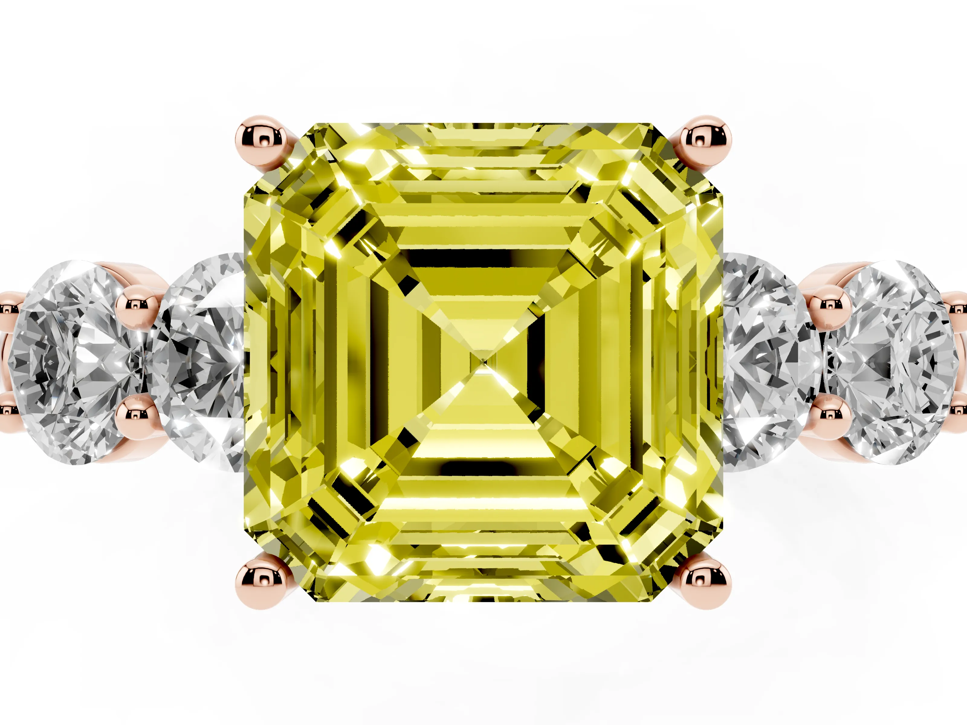 Fancy Yellow Asscher Cut Diamond Five-Stone Prong Set Ring Set in Rose gold with Classic Band