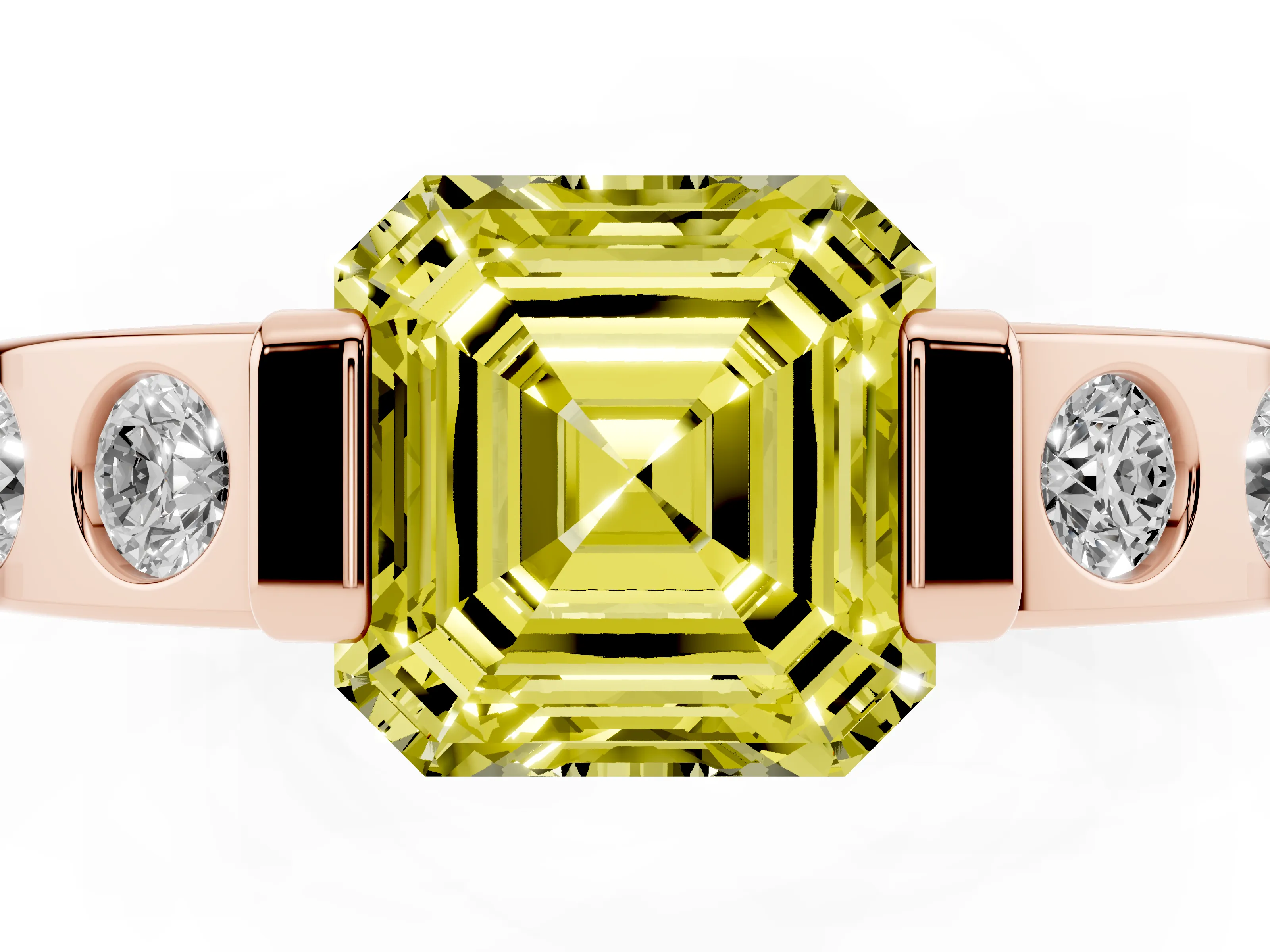 Fancy Yellow Asscher Cut Diamond Channel-Set Band Ring Set in Rose gold with Bezel Prong Setting