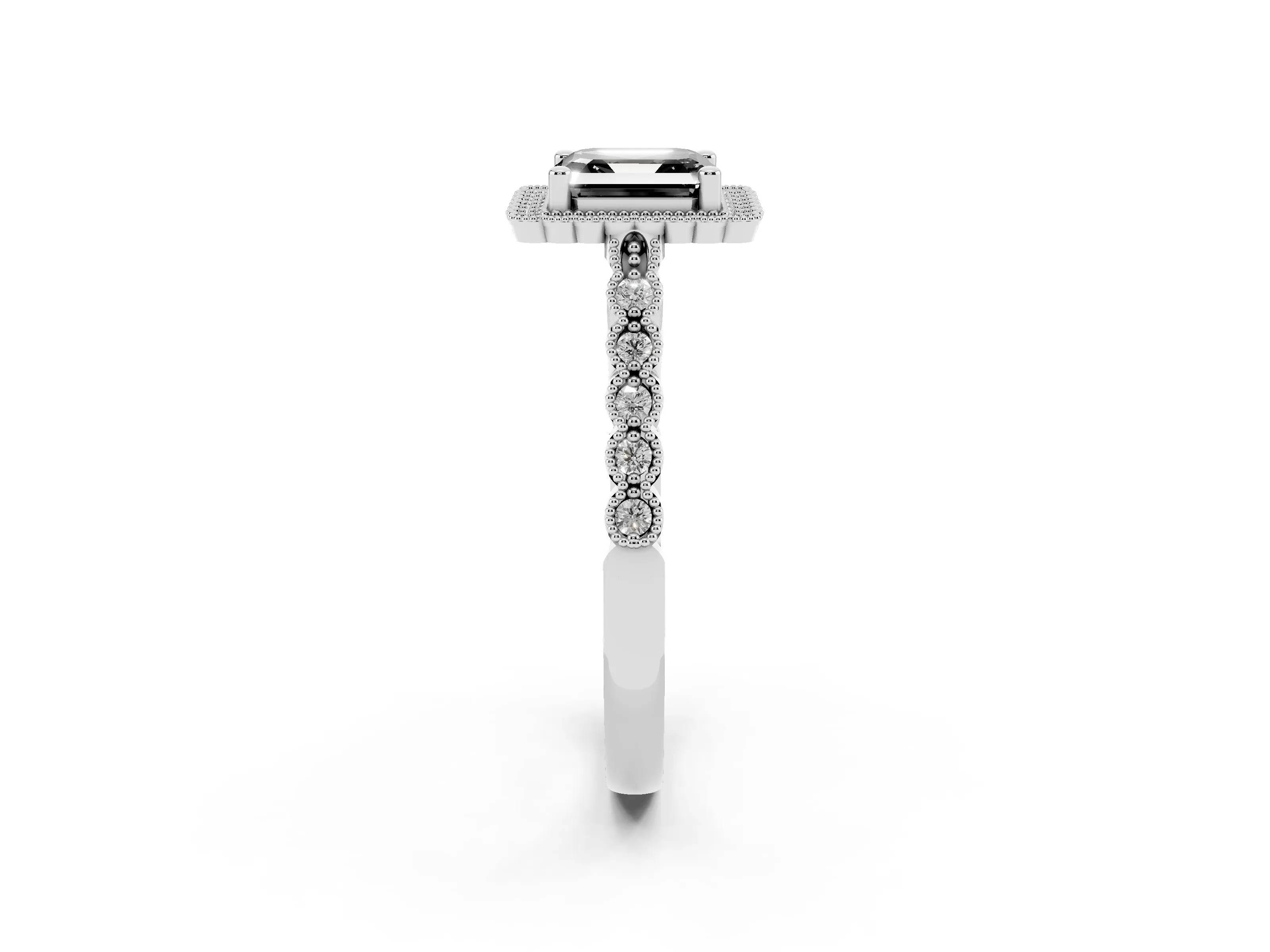 Fancy Black Asscher Cut Diamond Halo Ring Set in Platinum with Pavé Milgrain Band