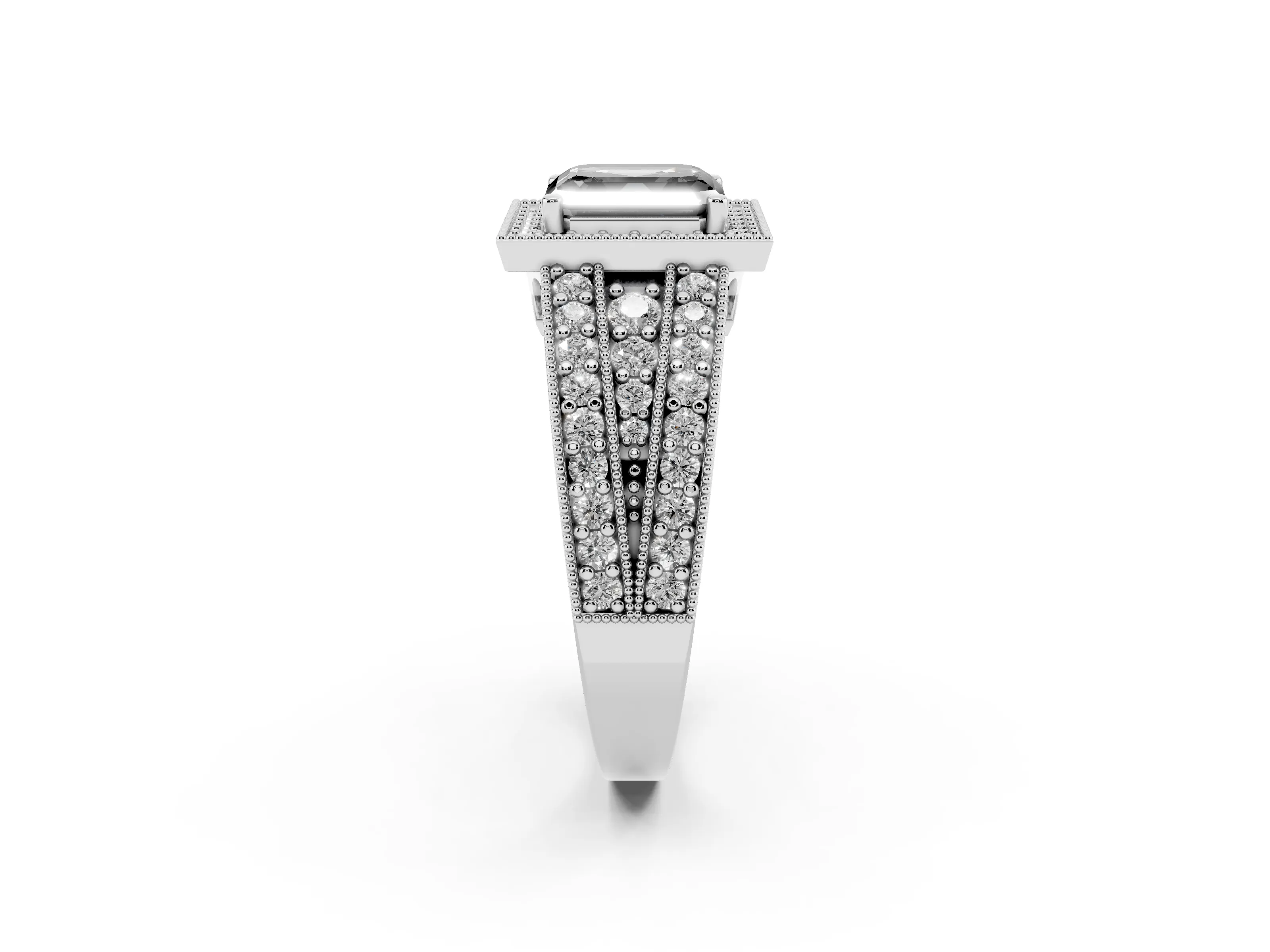 Fancy Black Asscher Cut Diamond Halo Ring Set in Platinum with Accent Split Shank and Prong Setting