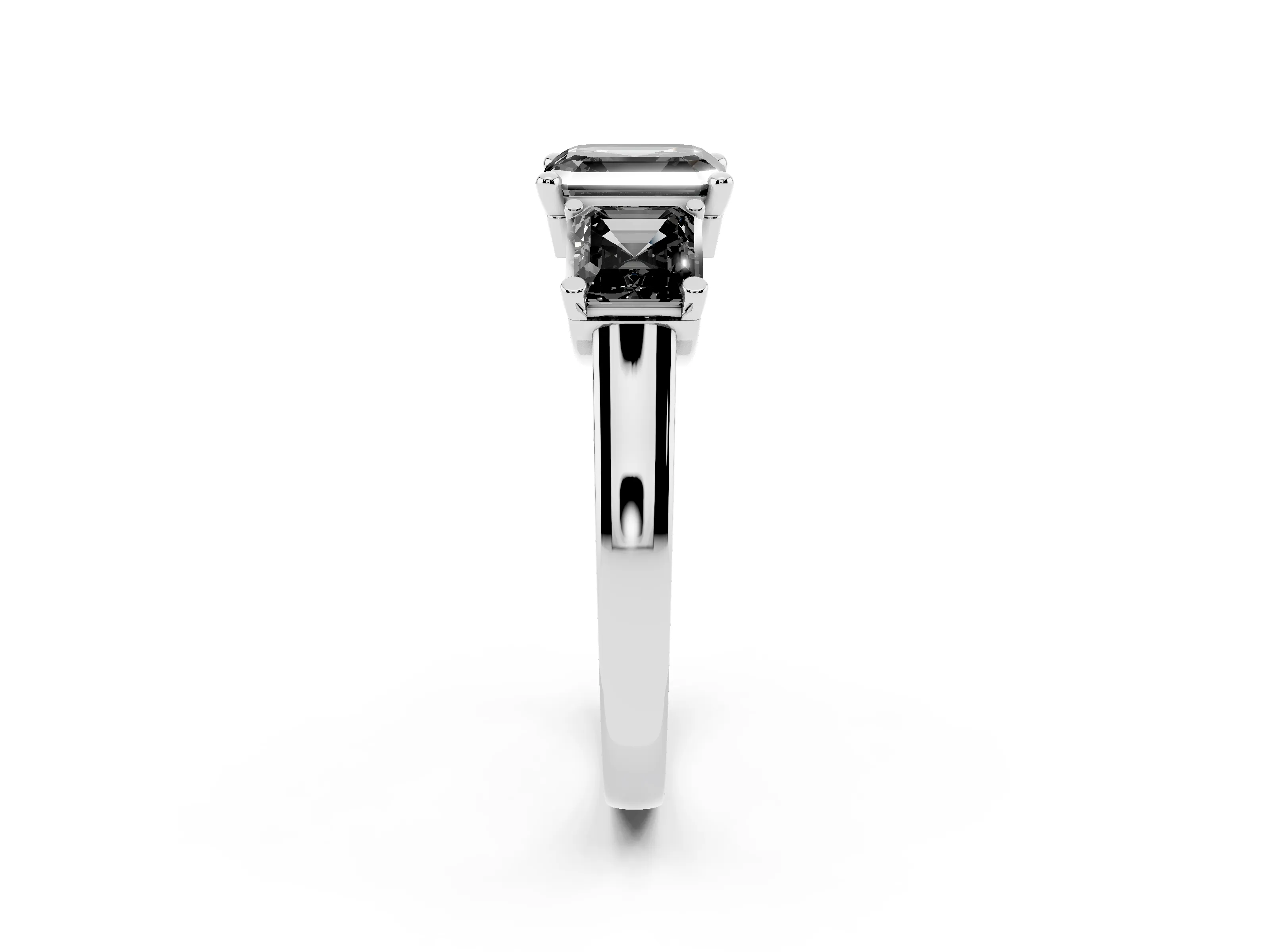 Fancy Black Asscher Cut Diamond Three-Stone Trellis Ring Set in White gold with Comfort Fit Band