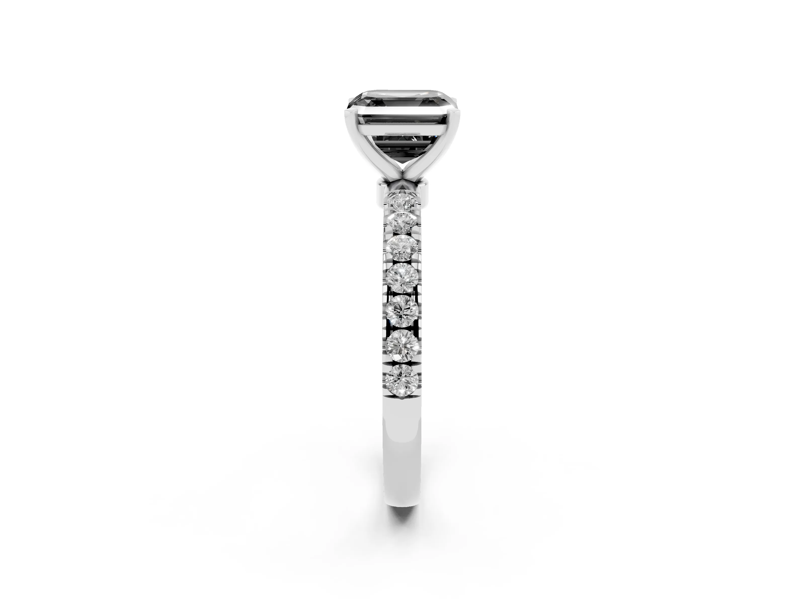Fancy Black Asscher Cut Diamond Solitaire Ring Set in Silver with Pavé Accents and Prong Setting