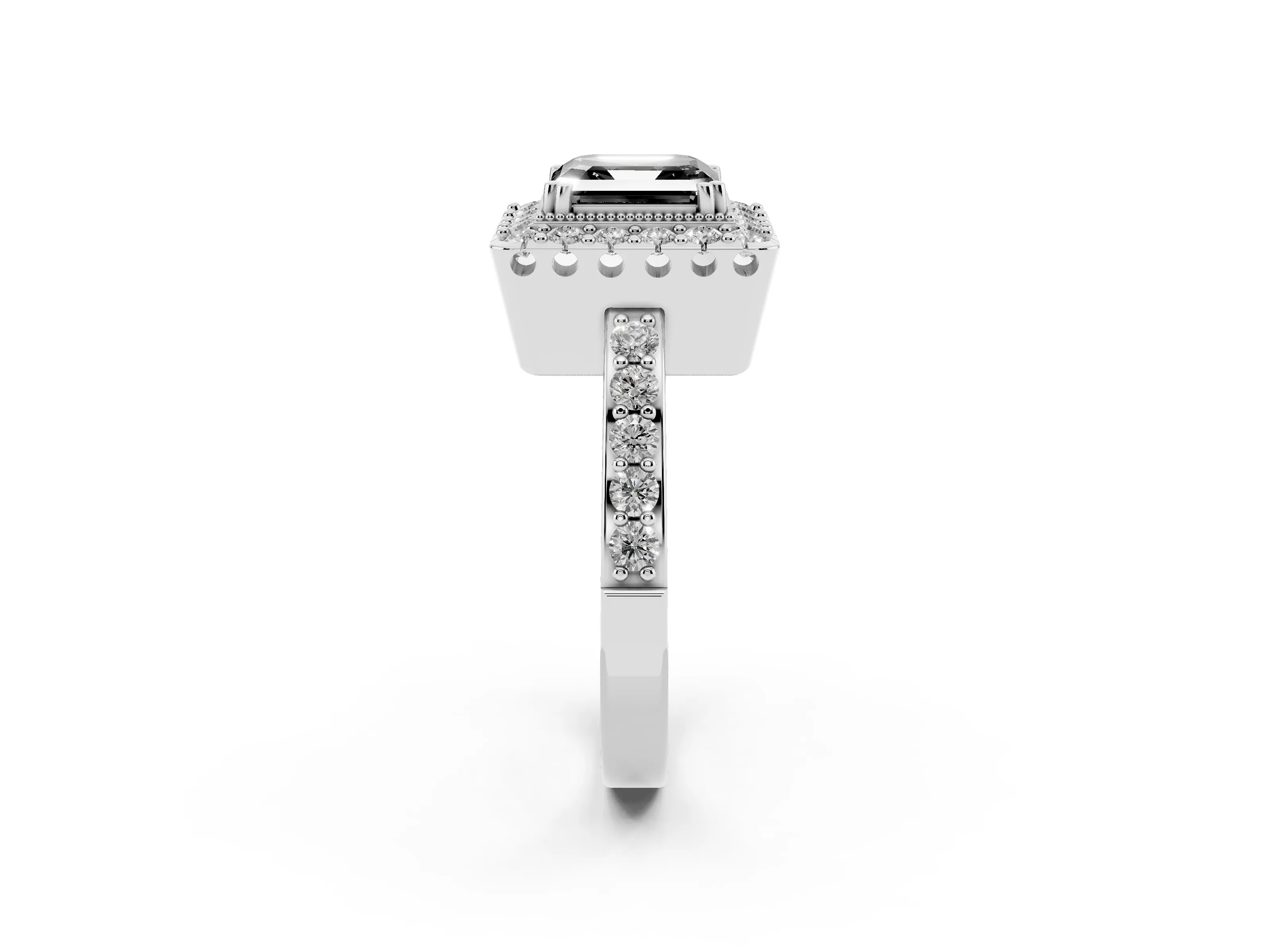 Fancy Black Asscher Cut Diamond Halo Ring Set in Silver with Pavé Shank and Prong Setting