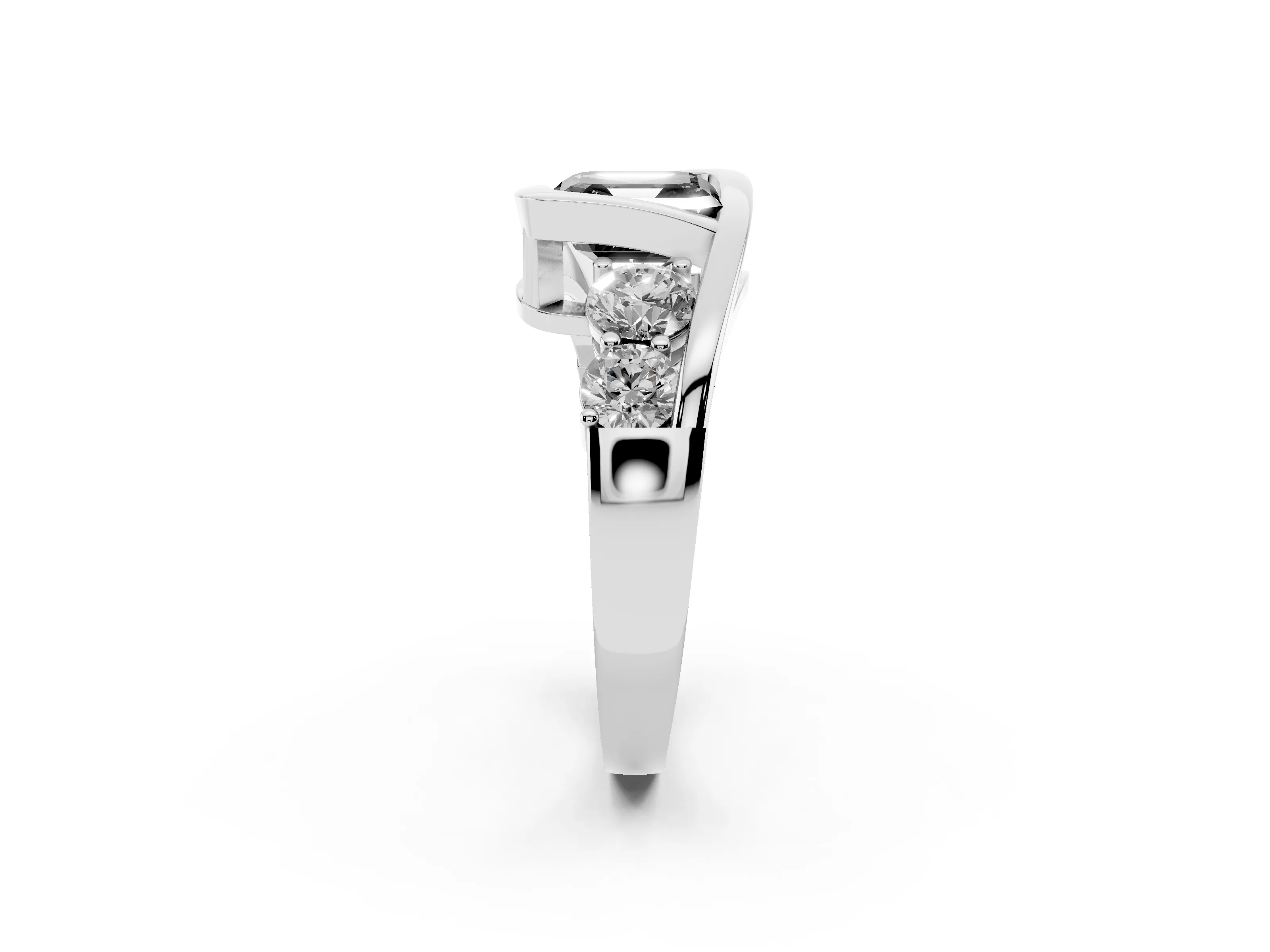 Fancy Black Asscher Cut Diamond Bezel Bypass Ring Set in Silver with Round Accents