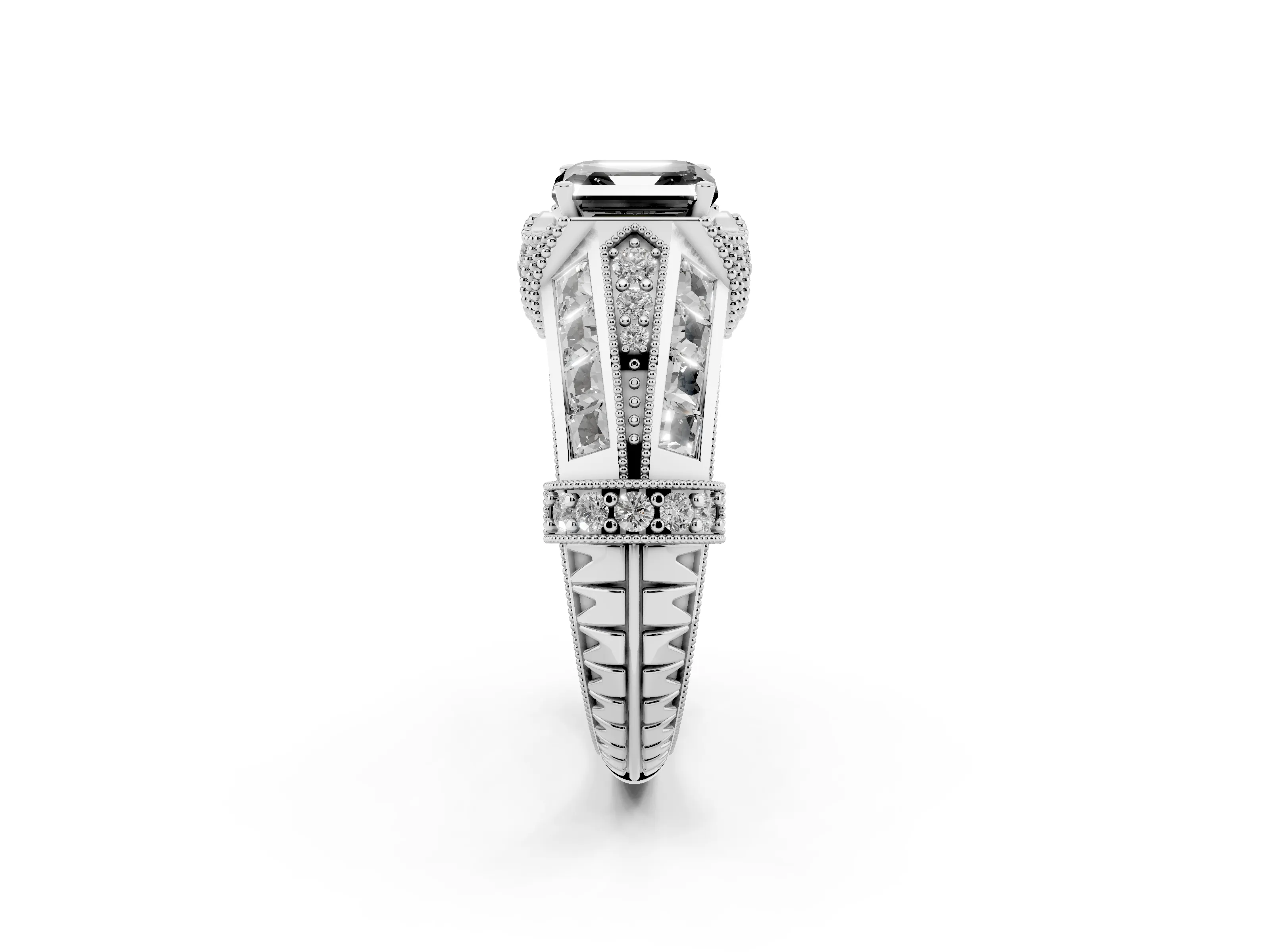 Fancy Black Asscher Cut Diamond Vintage-Inspired Milgrain Ring Set in Platinum with Accent Split Shank