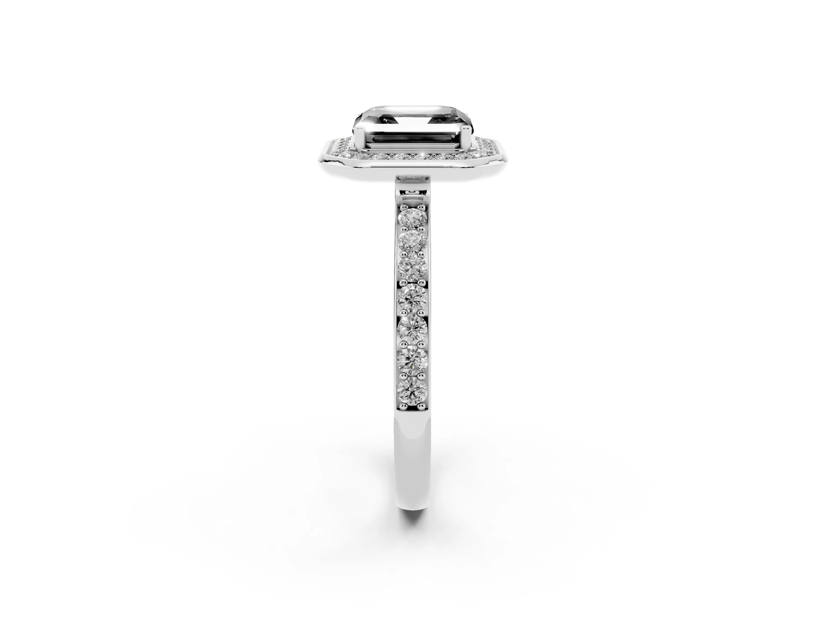 Fancy Black Asscher Cut Diamond Halo Ring Set in Silver with Bezel Frame and Pavé Band