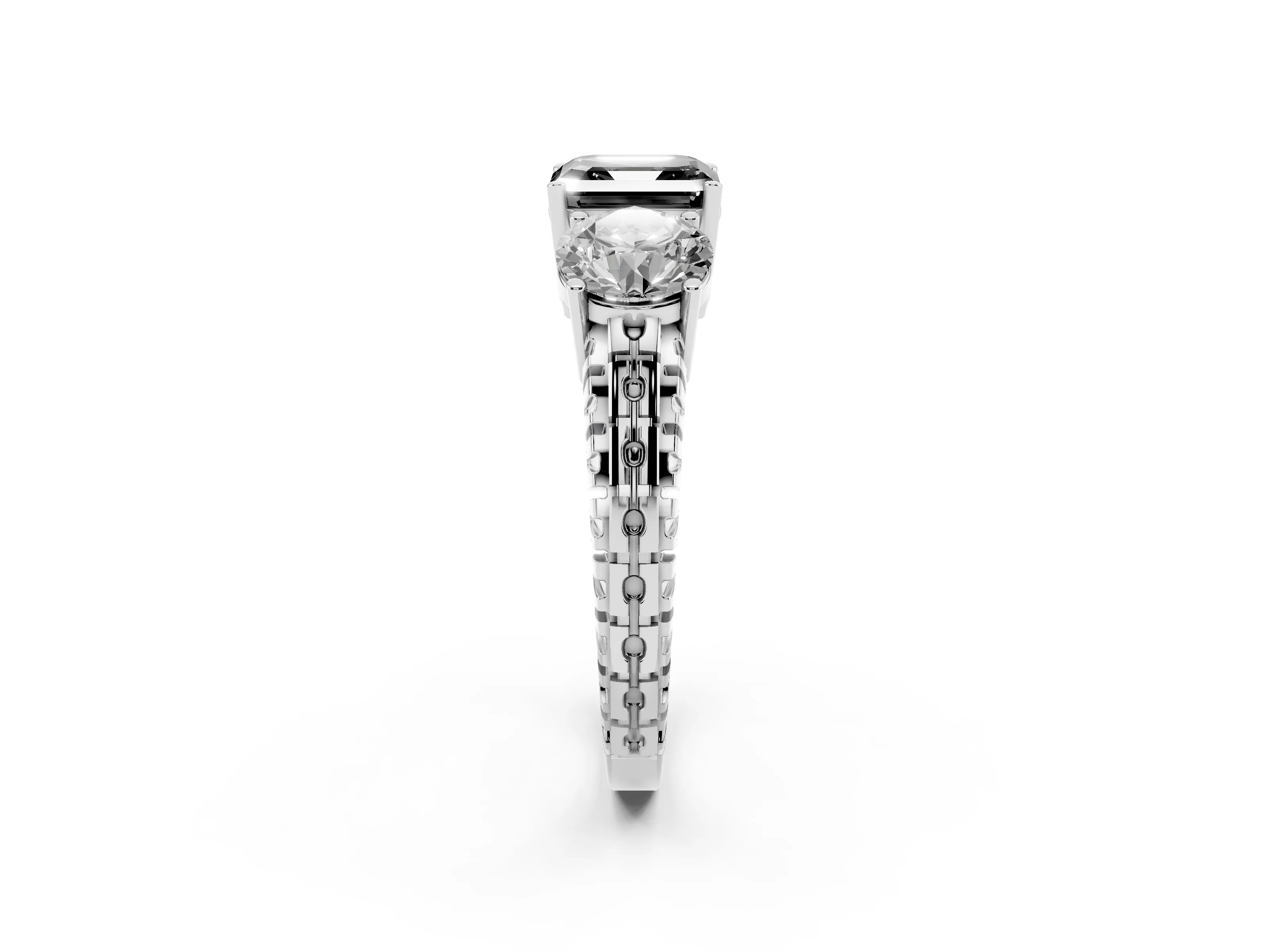 Fancy Black Asscher Cut Diamond Three-Stone Ring Set in Silver with Channel-Set Accent Band