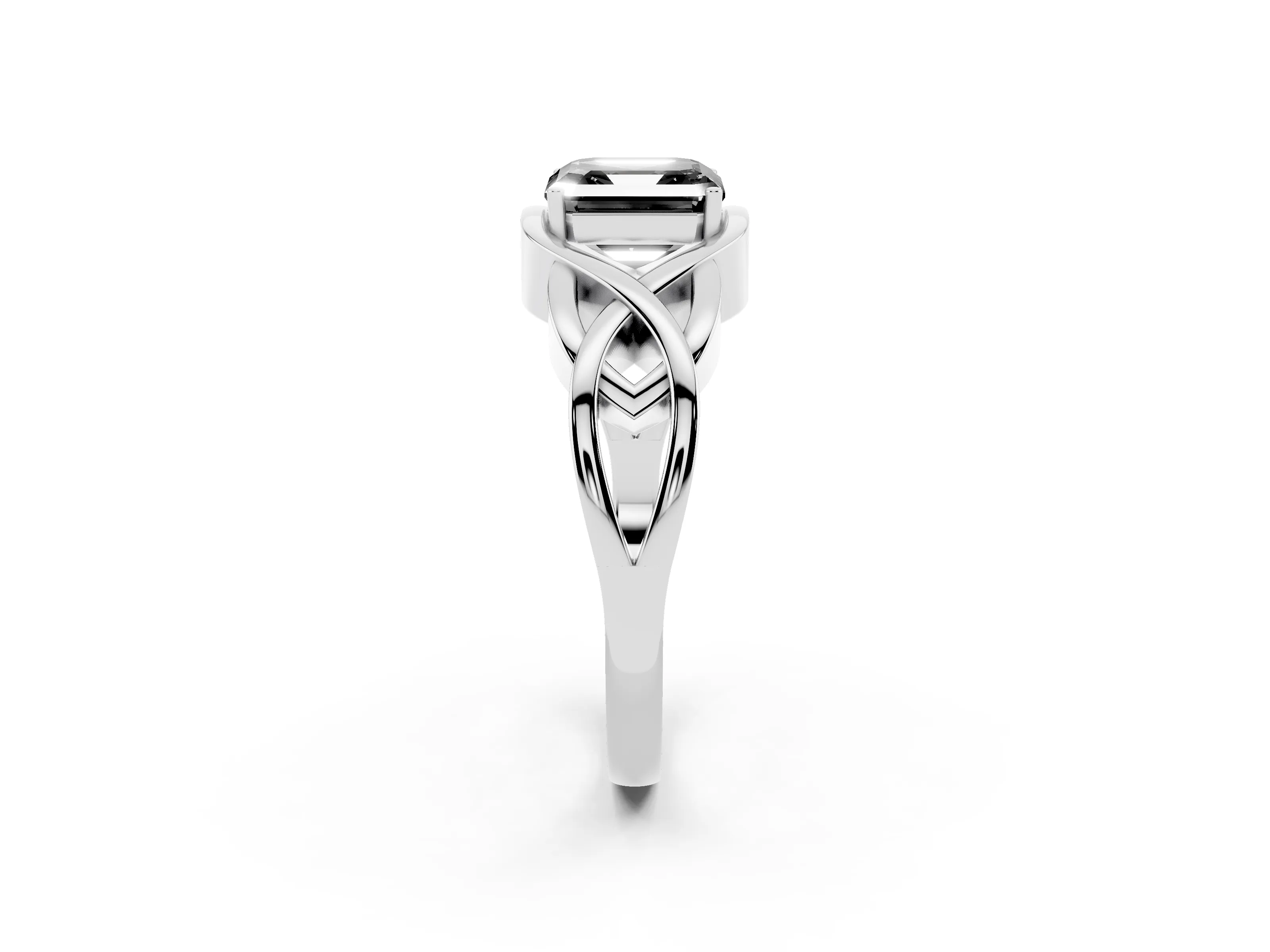 Fancy Black Asscher Cut Diamond Solitaire Ring Set in Platinum with Intertwined Band