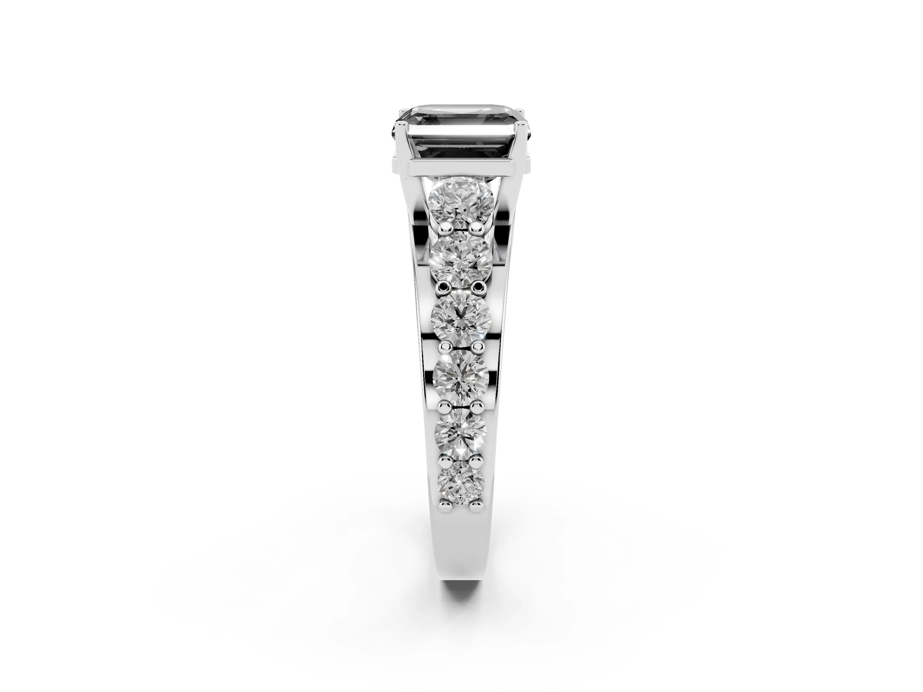 Fancy Black Asscher Cut Diamond Pavé Engagement Ring Set in Silver with Prong Setting
