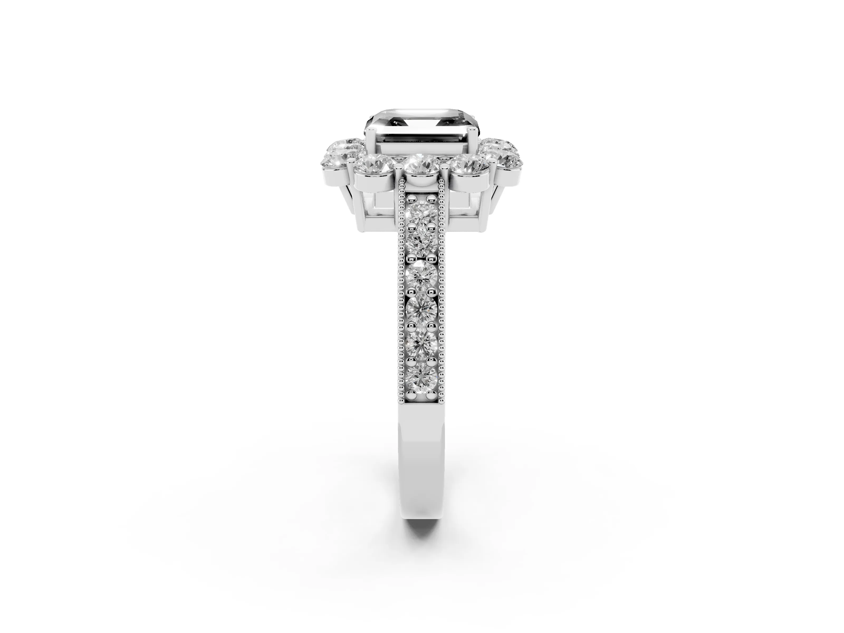 Fancy Black Asscher Cut Diamond Halo Pavé Engagement Ring Set in Platinum with Milgrain Detailing