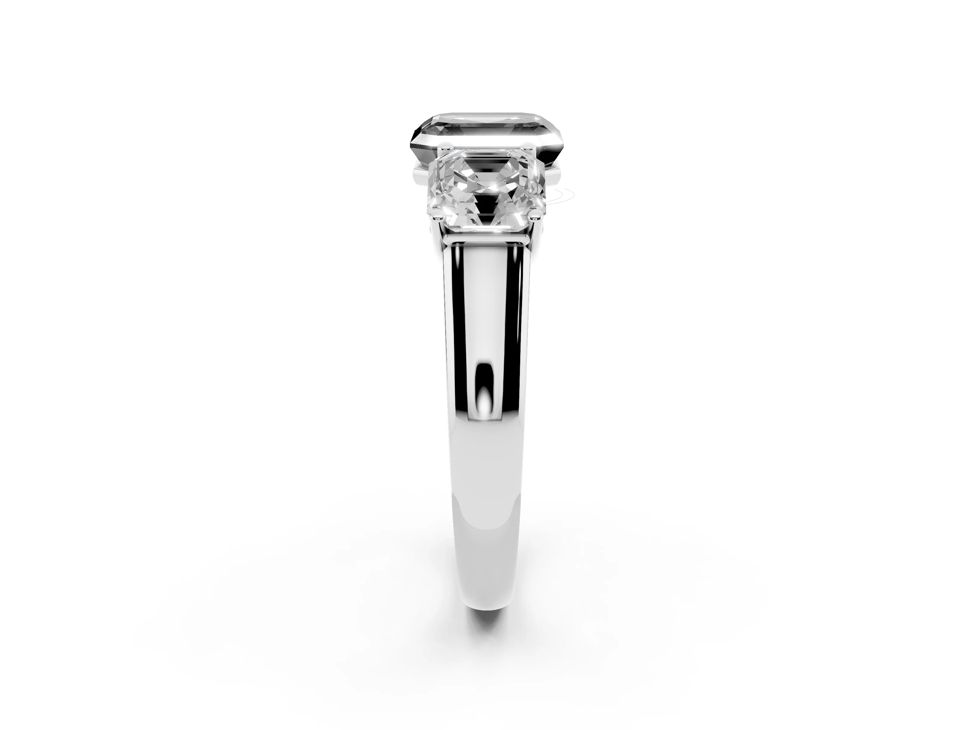 Fancy Black Asscher Cut Diamond Three-Stone Ring Set in White gold with Plain Polished Band