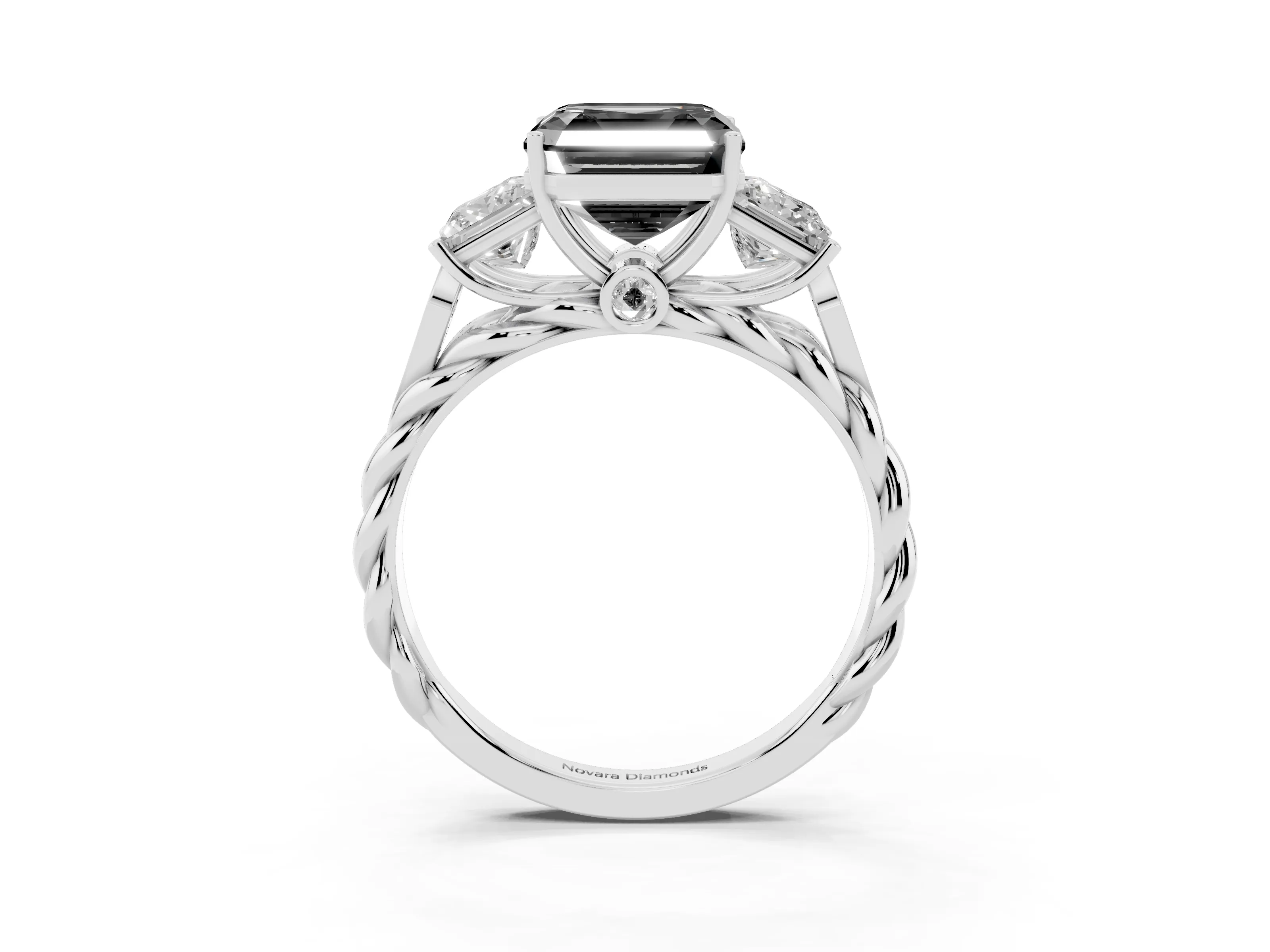 Fancy Black Asscher Cut Diamond Three-Stone Ring Set in Silver with Braided Band