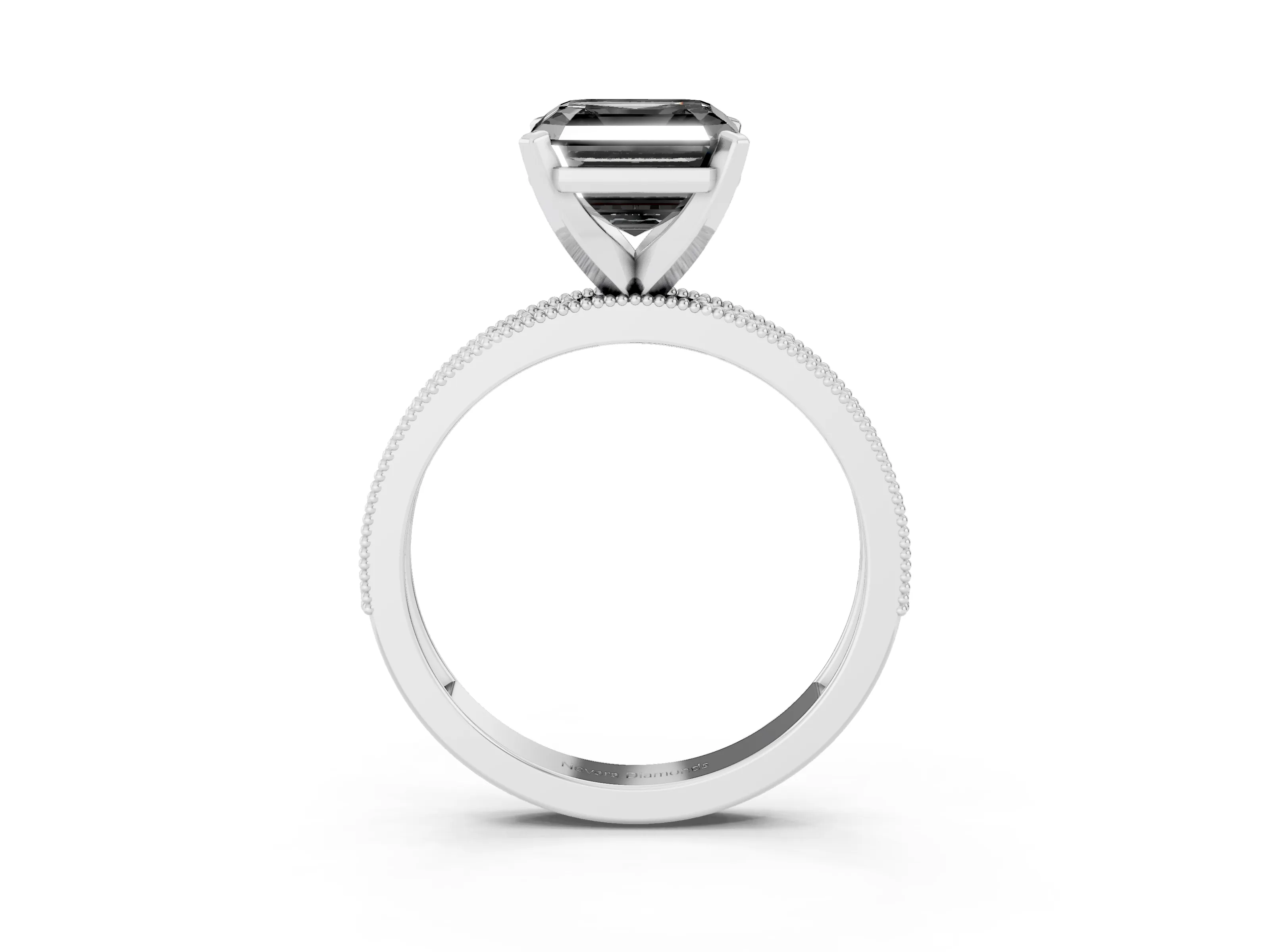 Fancy Black Asscher Cut Diamond Milgrain Pavé Engagement Ring Set in Platinum with Prong Setting