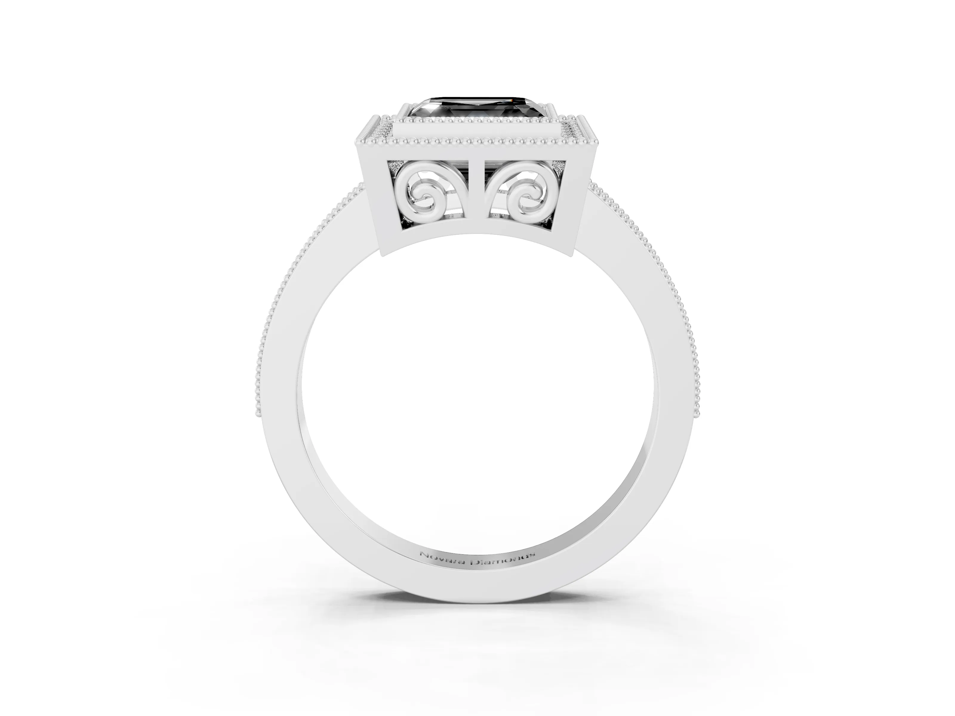 Fancy Black Asscher Cut Diamond Round Halo Ring Set in Silver with Pavé Band
