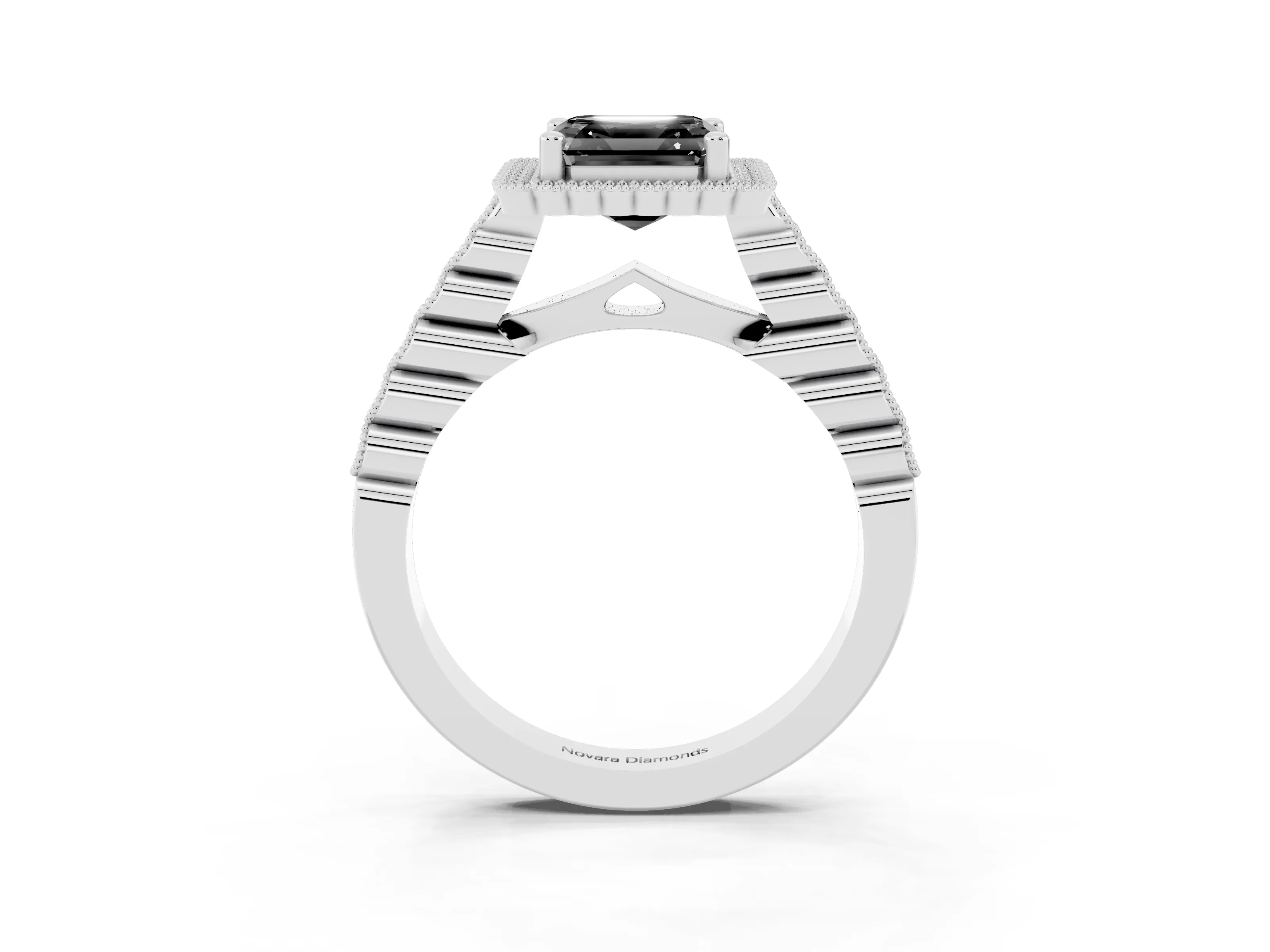 Fancy Black Asscher Cut Diamond Halo Ring Set in Platinum with Pavé Milgrain Band