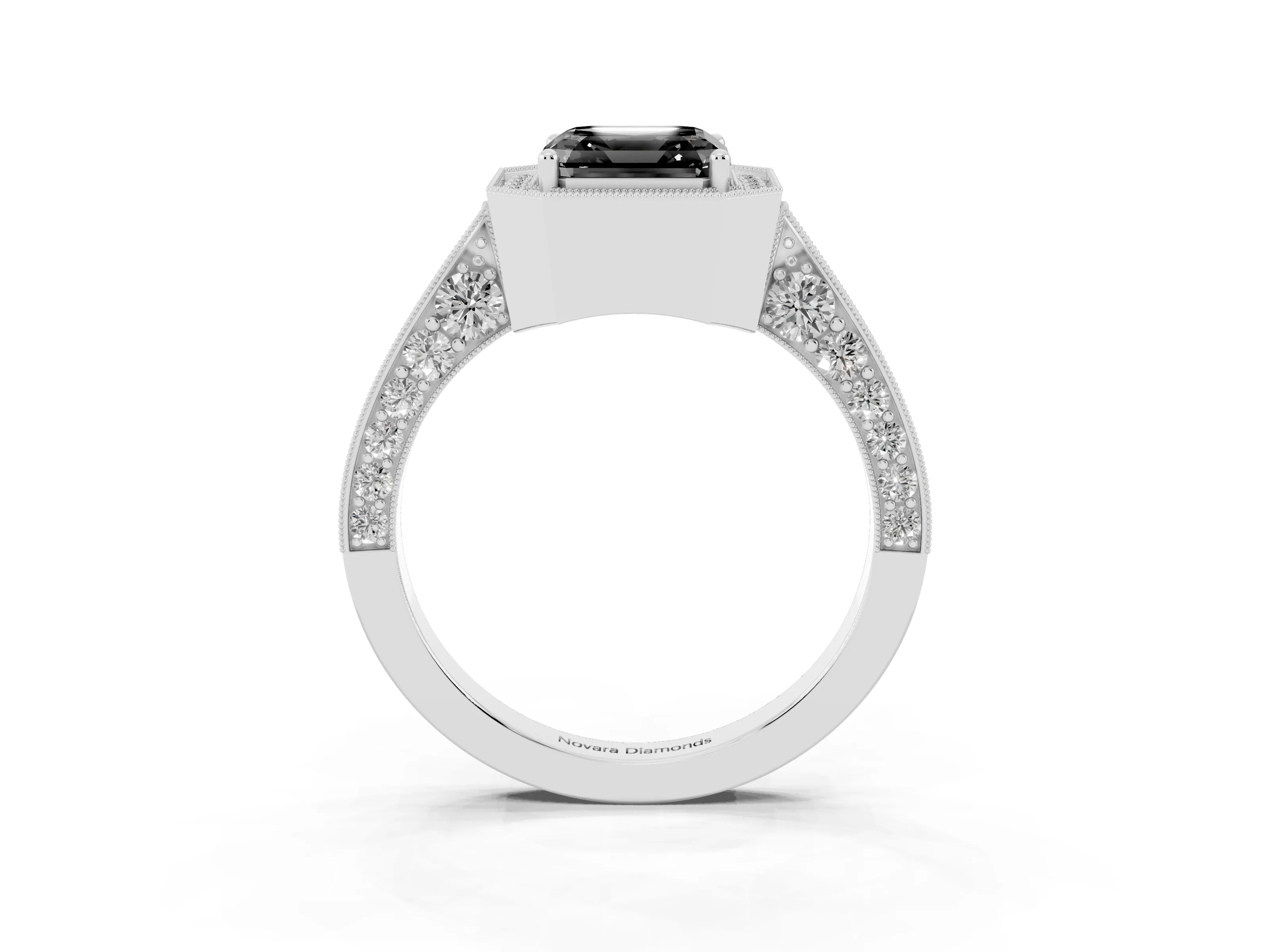 Fancy Black Asscher Cut Diamond Halo Engagement Ring Set in Platinum with Accent Split Shank Band