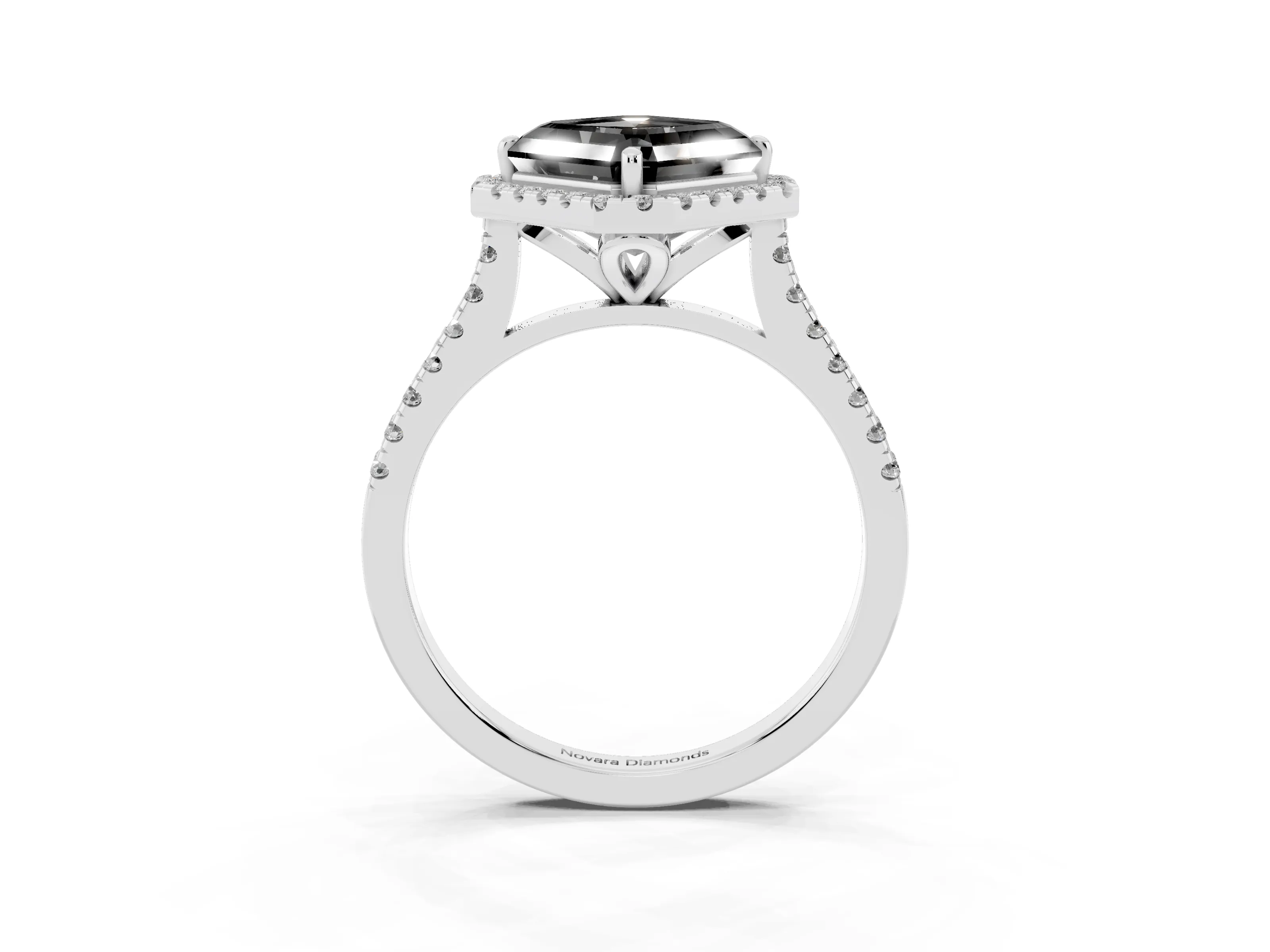 Fancy Black Asscher Cut Diamond Cushion Halo Ring Set in Silver with Pavé Band