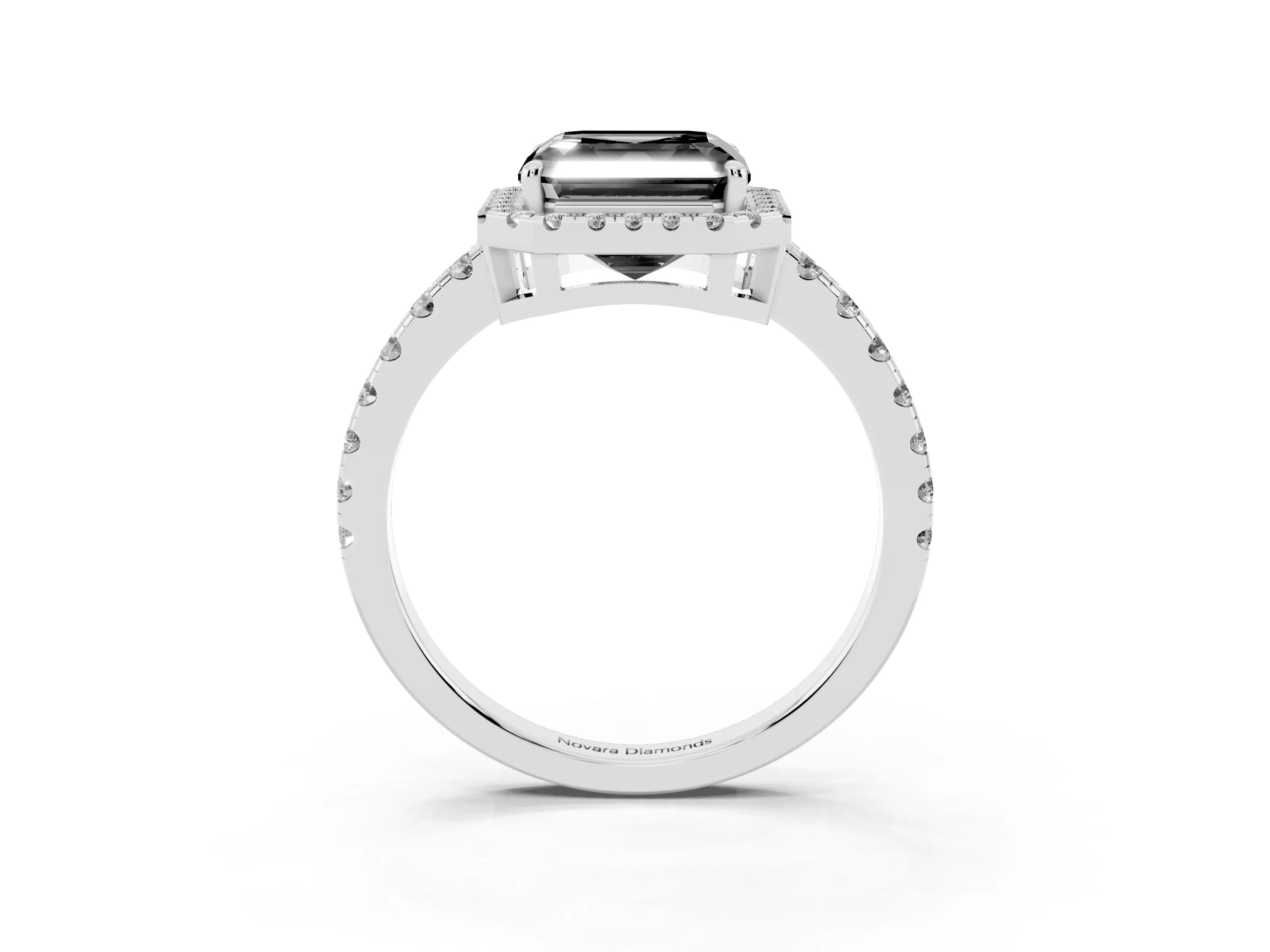 Fancy Black Asscher Cut Diamond Halo Ring Set in Platinum with Delicate Pavé Band and Prong Setting