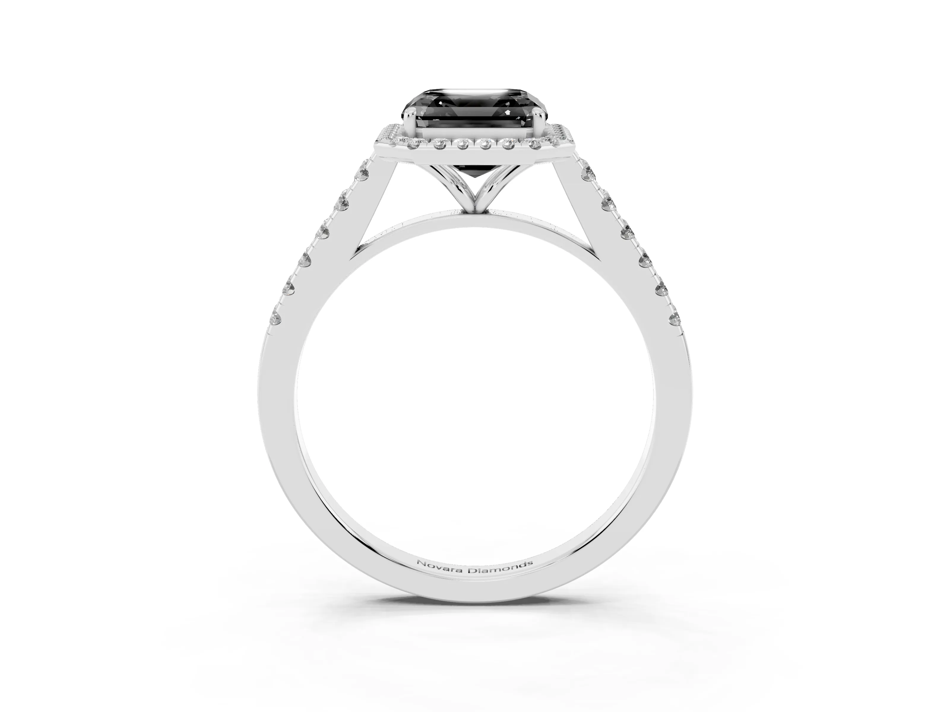 Fancy Black Asscher Cut Diamond Halo Pavé Engagement Ring Set in White gold with Prong Setting