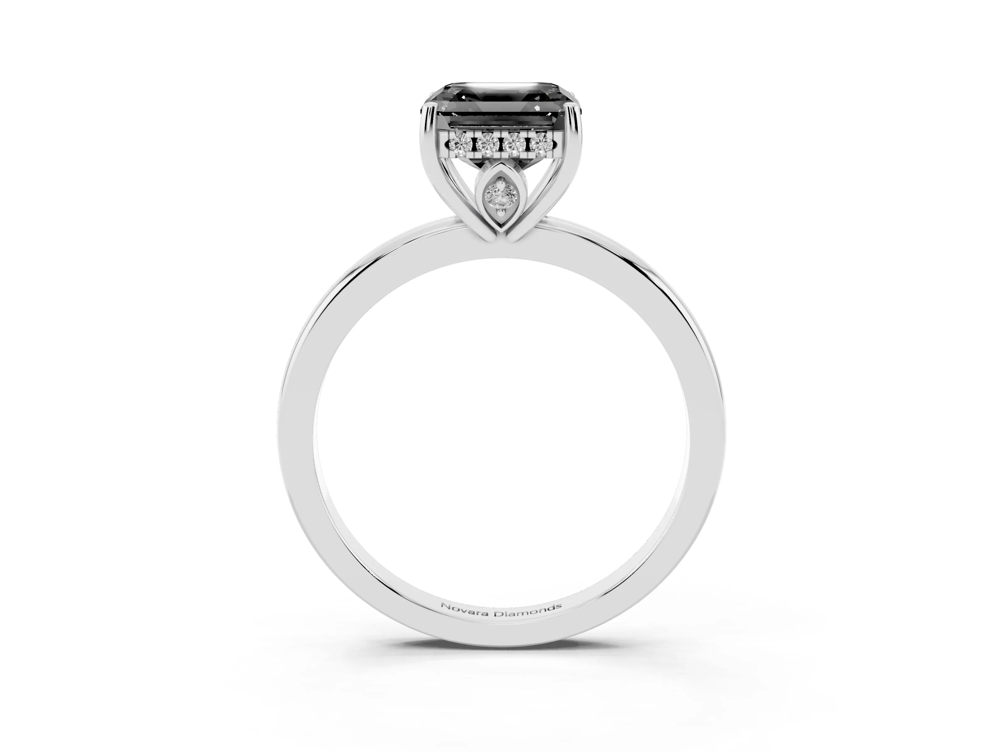 Fancy Black Asscher Cut Diamond Solitaire Ring Set in Silver with Plain Band and Prong Setting