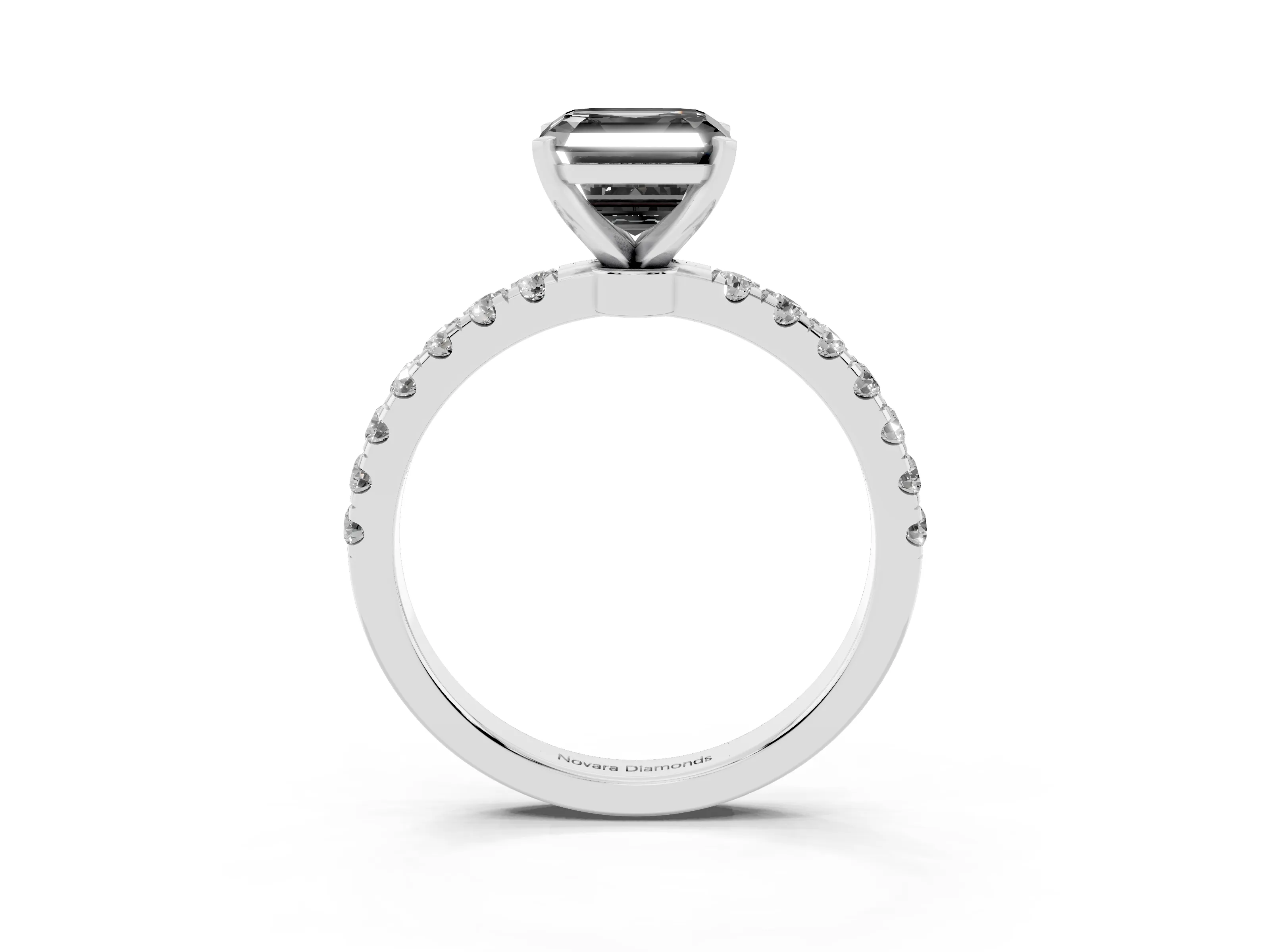 Fancy Black Asscher Cut Diamond Solitaire Ring Set in Silver with Pavé Accents and Prong Setting