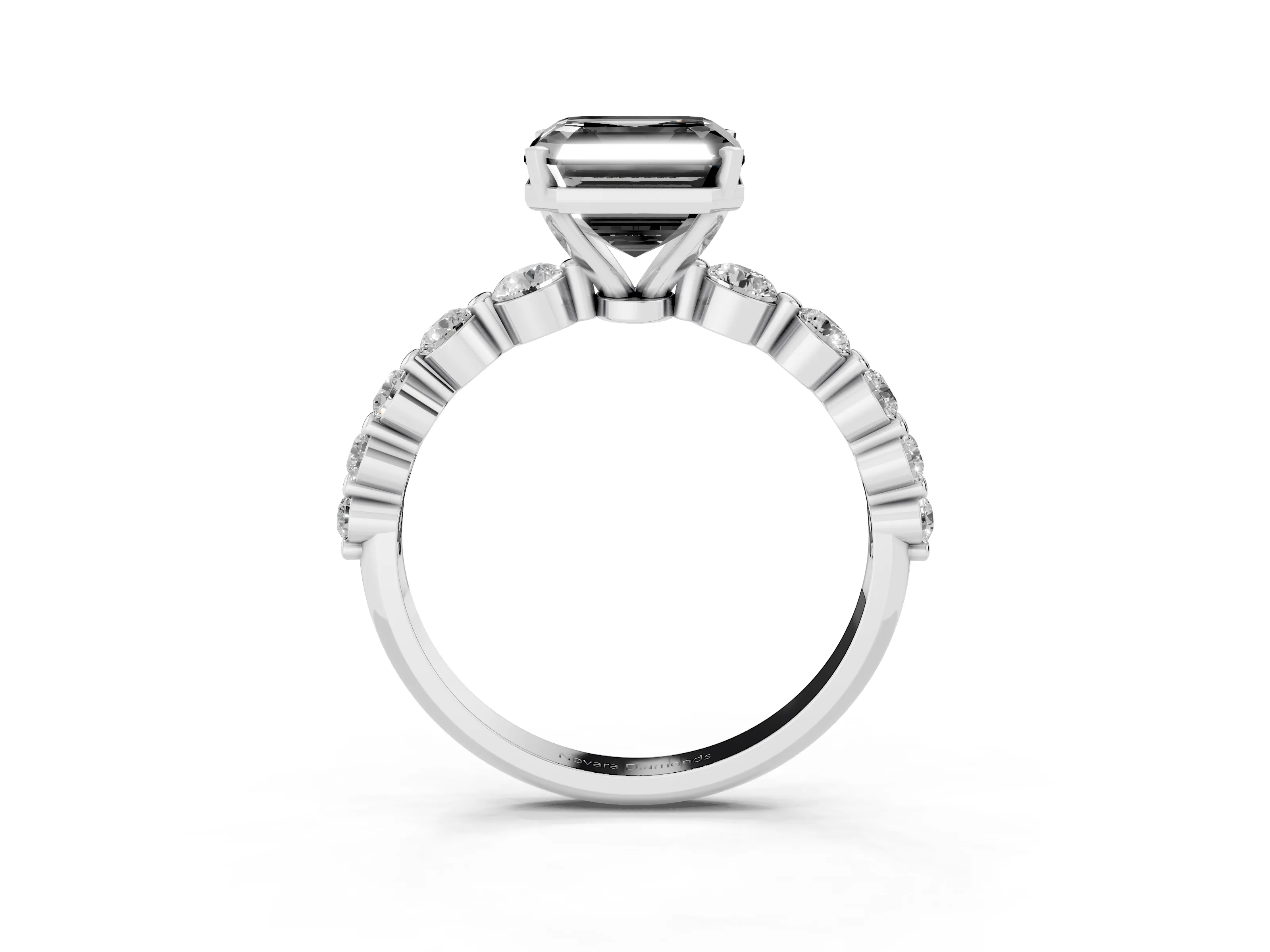 Fancy Black Asscher Cut Diamond Solitaire Ring Set in Platinum with Pavé Band and Prong Setting