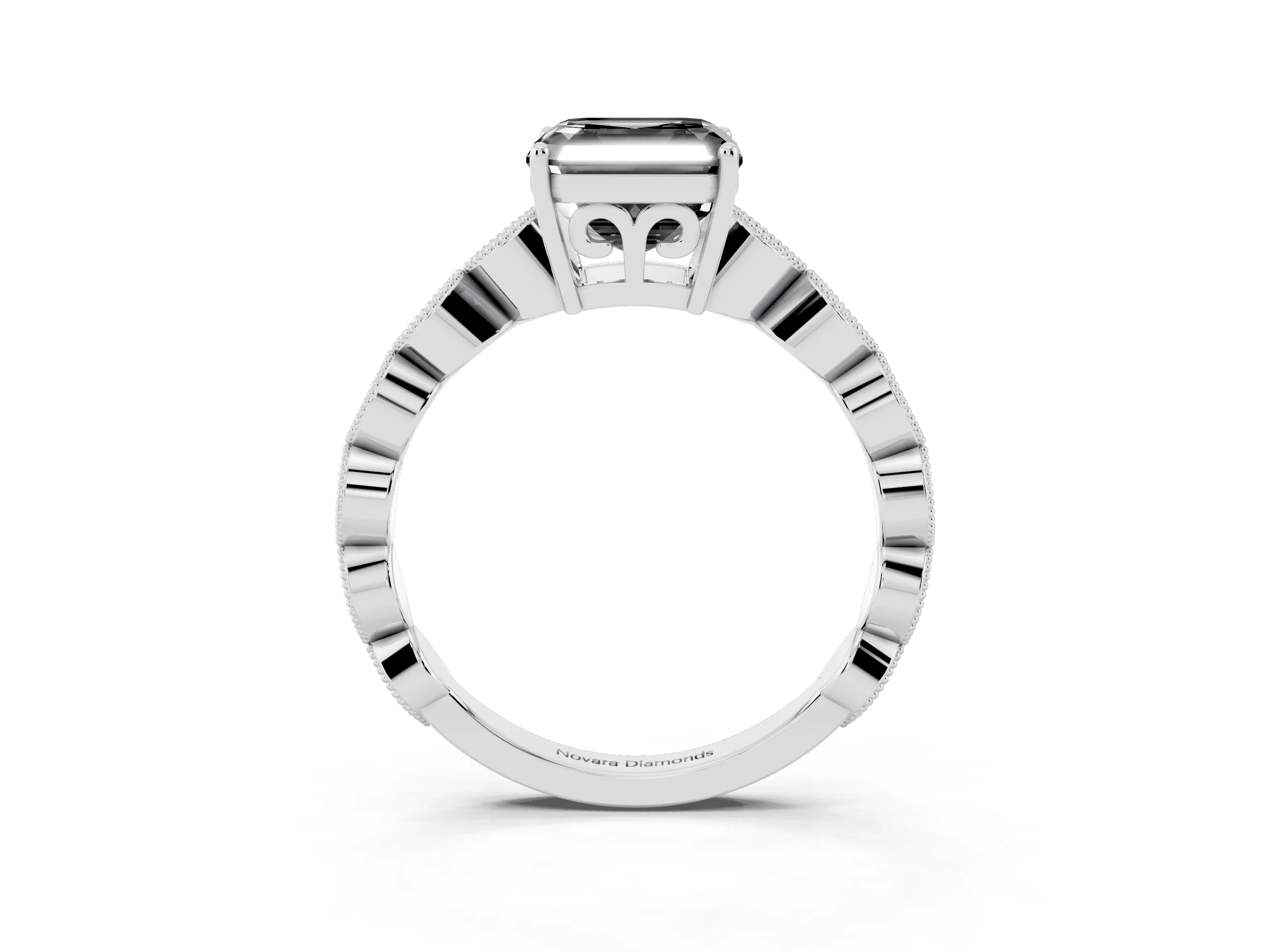 Fancy Black Asscher Cut Diamond Solitaire Ring Set in Silver with Infinity Twist Pavé Band
