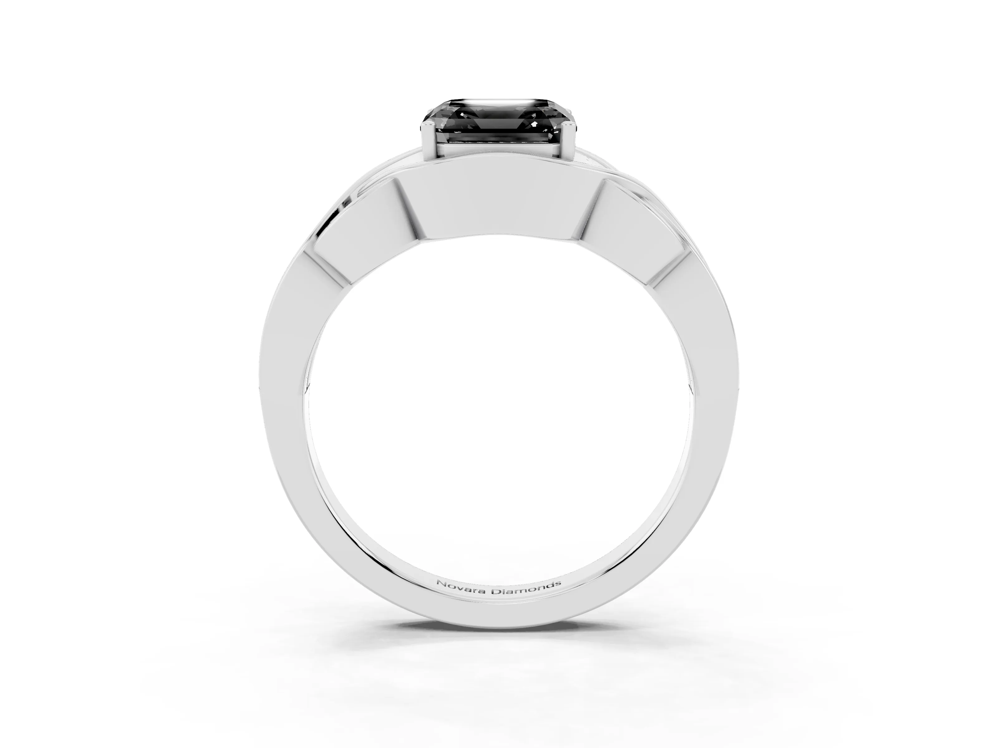 Fancy Black Asscher Cut Diamond Solitaire Ring Set in Platinum with Intertwined Band