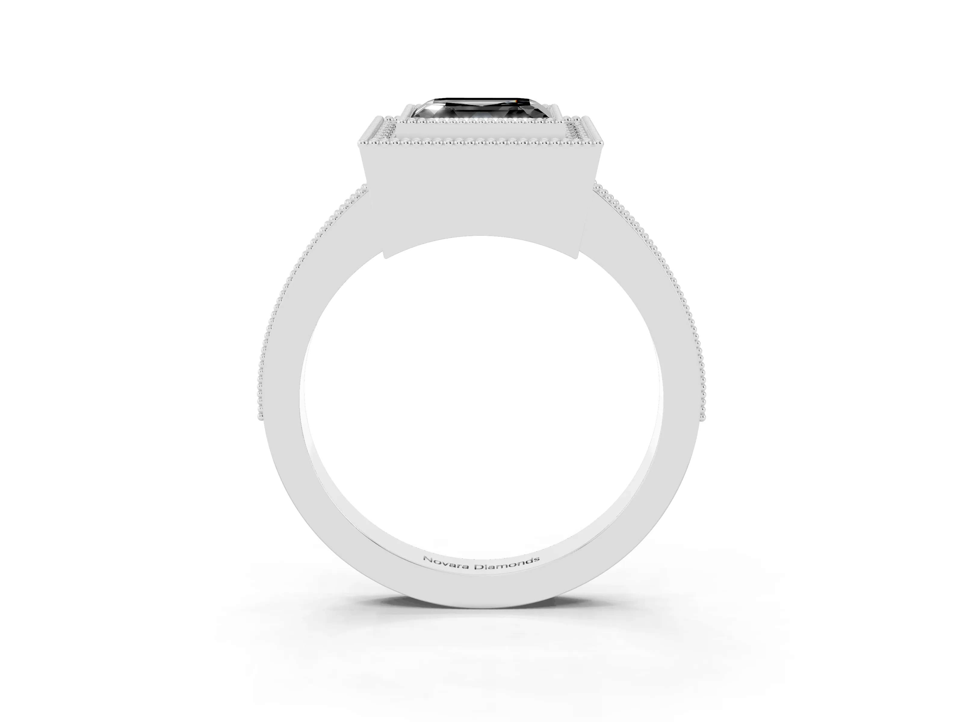 Fancy Black Asscher Cut Diamond Halo Engagement Ring Set in Platinum with Pavé Band and Round Halo Stones