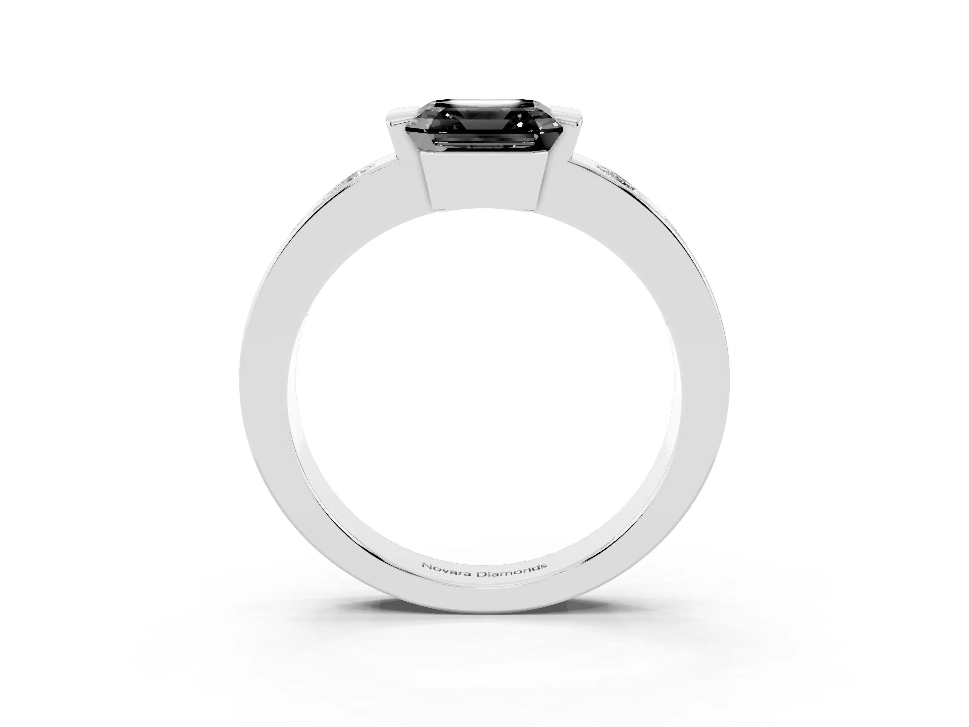 Fancy Black Asscher Cut Diamond Channel-Set Band Ring Set in Silver with Bezel Prong Setting