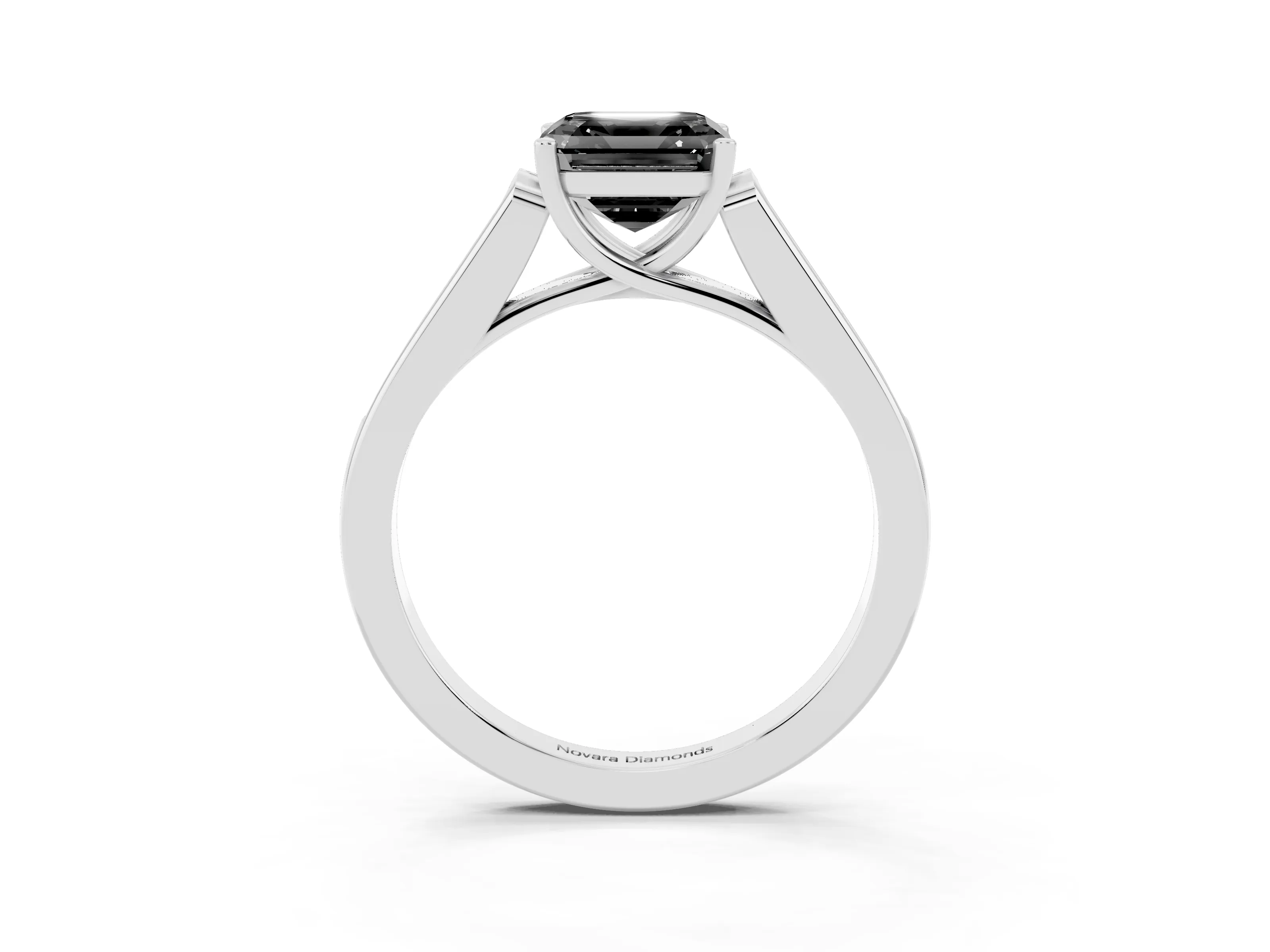 Fancy Black Asscher Cut Diamond Solitaire Cathedral Engagement Ring Set in White gold with Channel-Set Band and Prong Setting