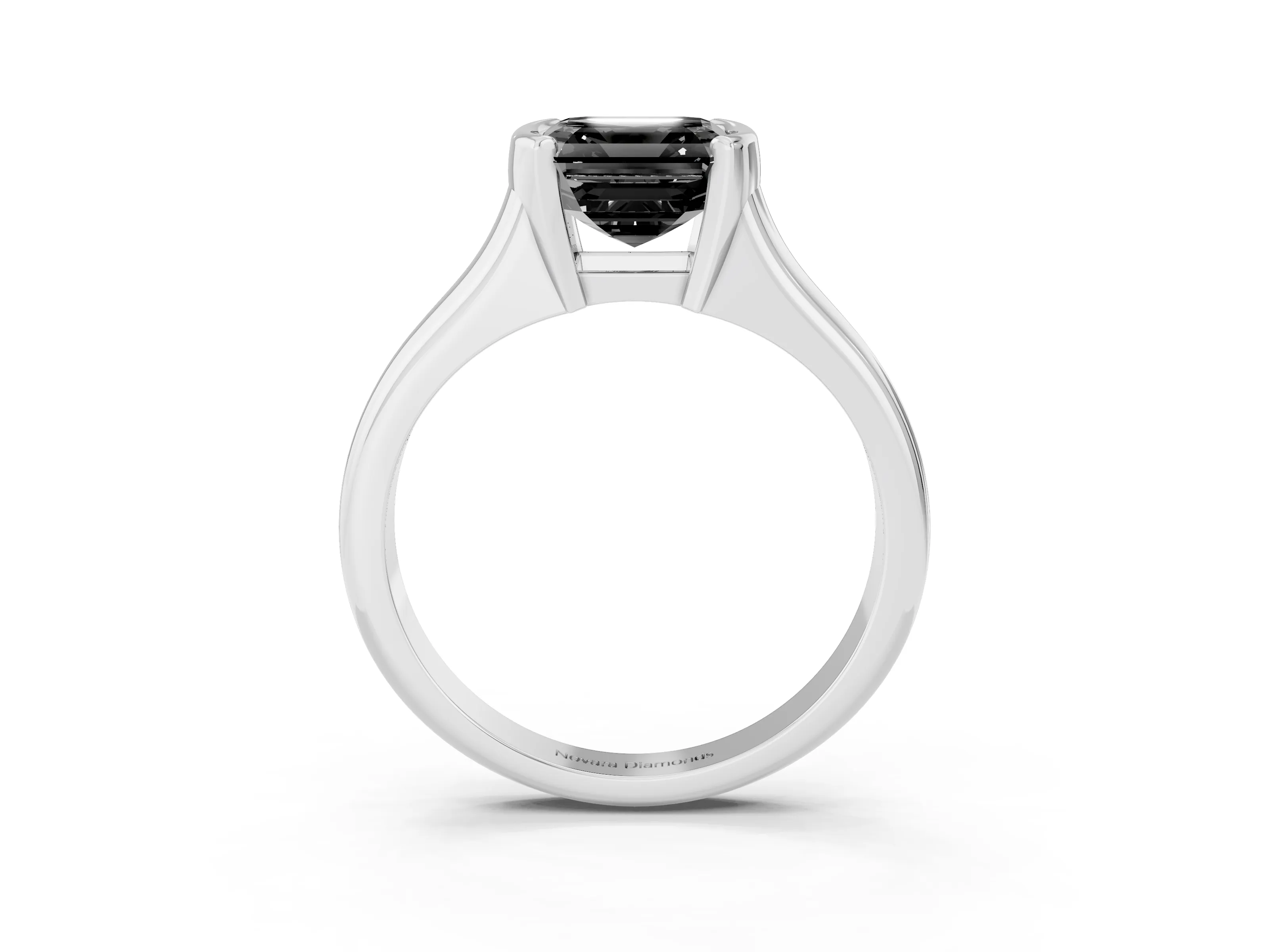 Fancy Black Asscher Cut Diamond Solitaire Tension Set Ring Set in Platinum with Split Shank Band