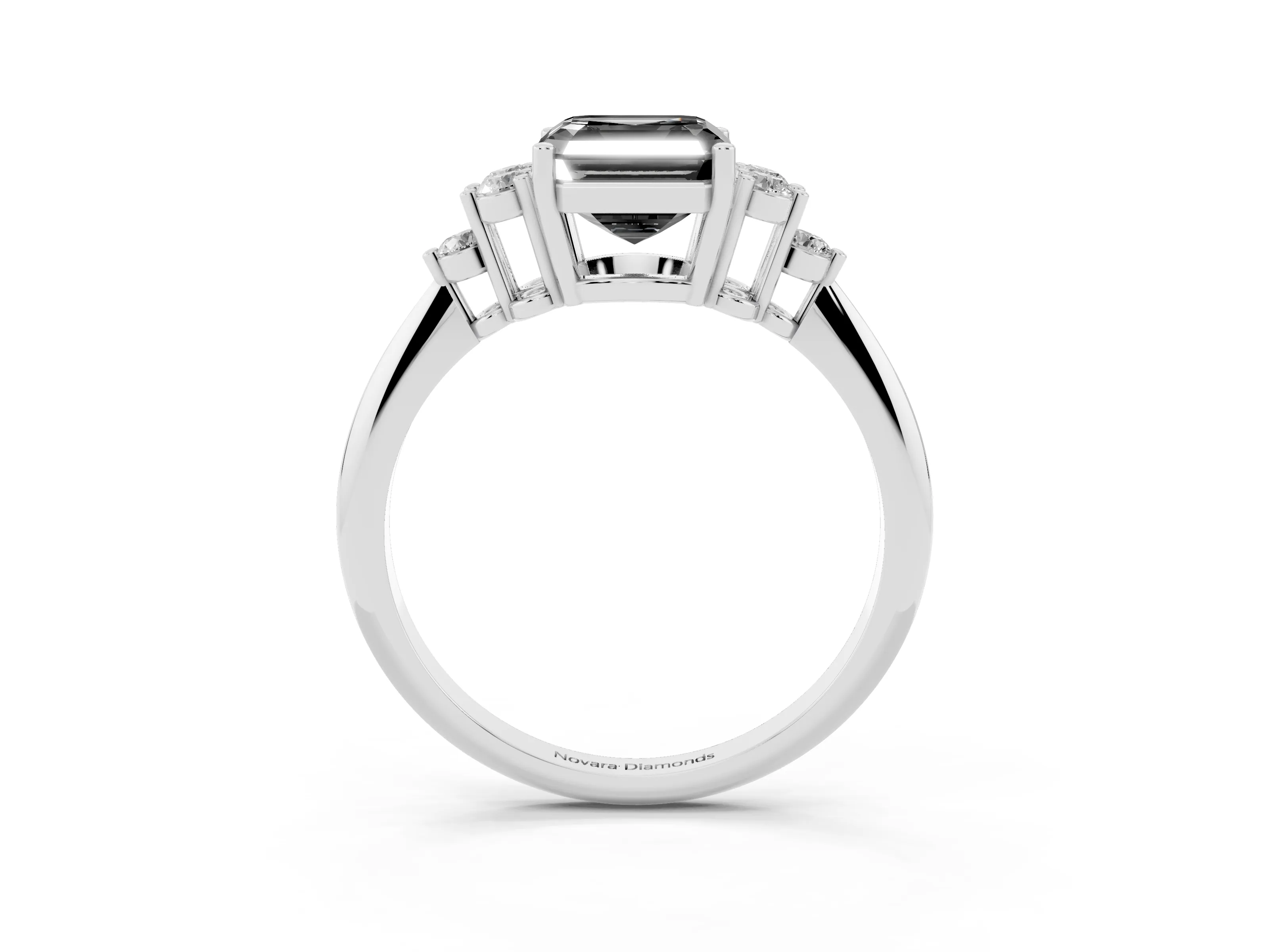 Fancy Black Asscher Cut Diamond Cluster Ring Set in White gold with Plain Band and Prong Setting