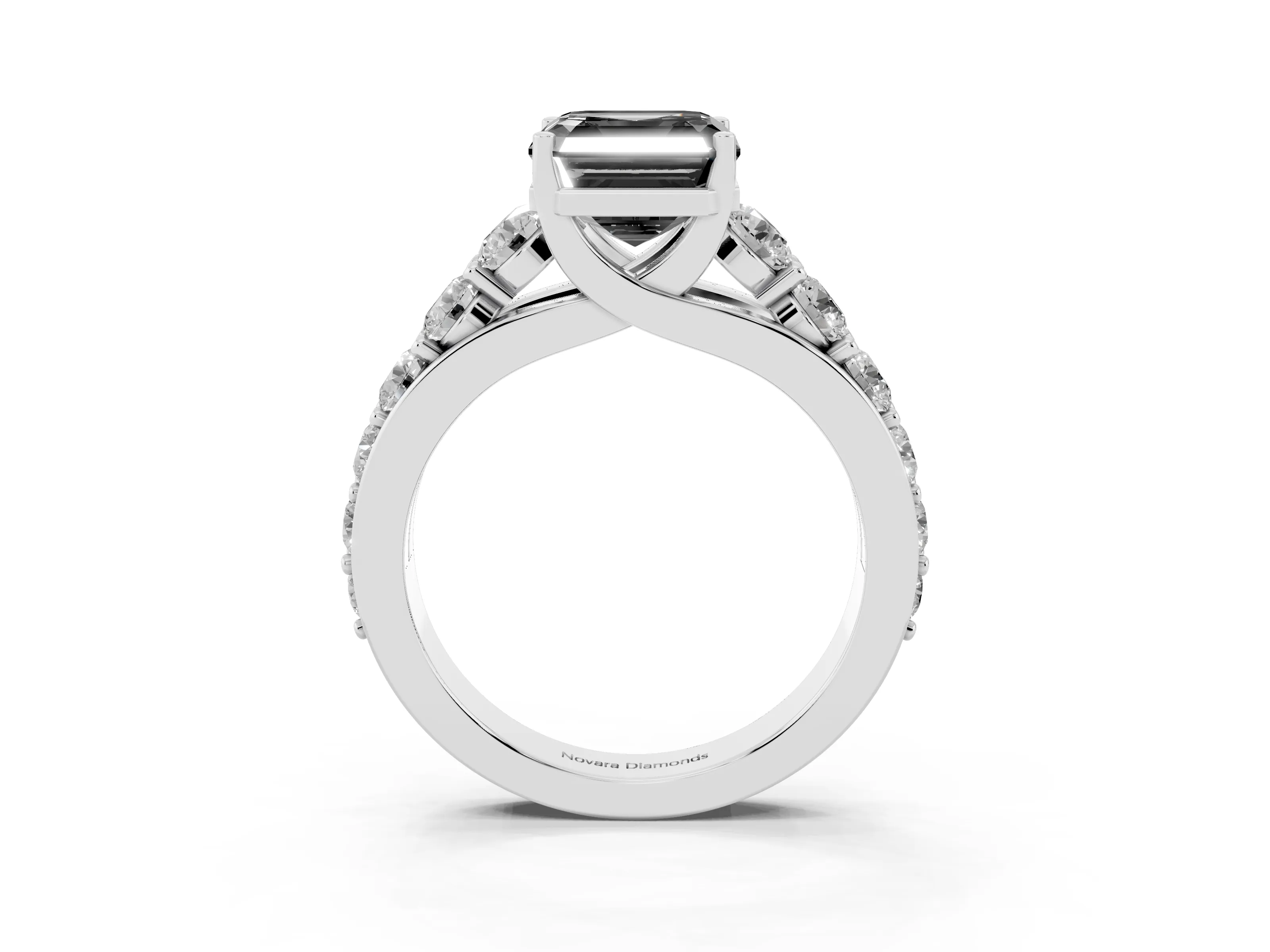 Fancy Black Asscher Cut Diamond Pavé Engagement Ring Set in Silver with Prong Setting
