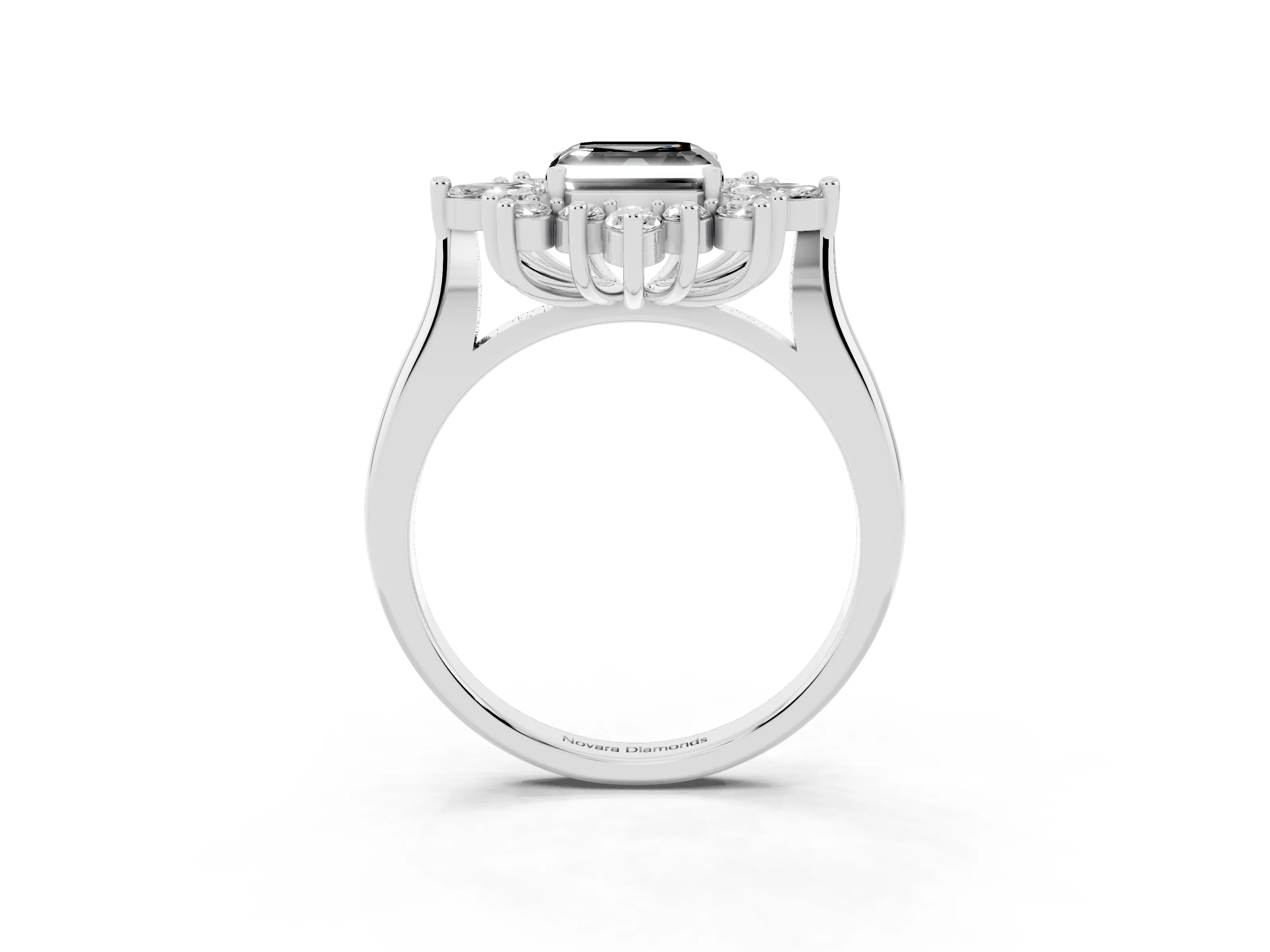 Fancy Black Asscher Cut Diamond Cluster Halo Ring Set in Silver with Marquise and Round Accents