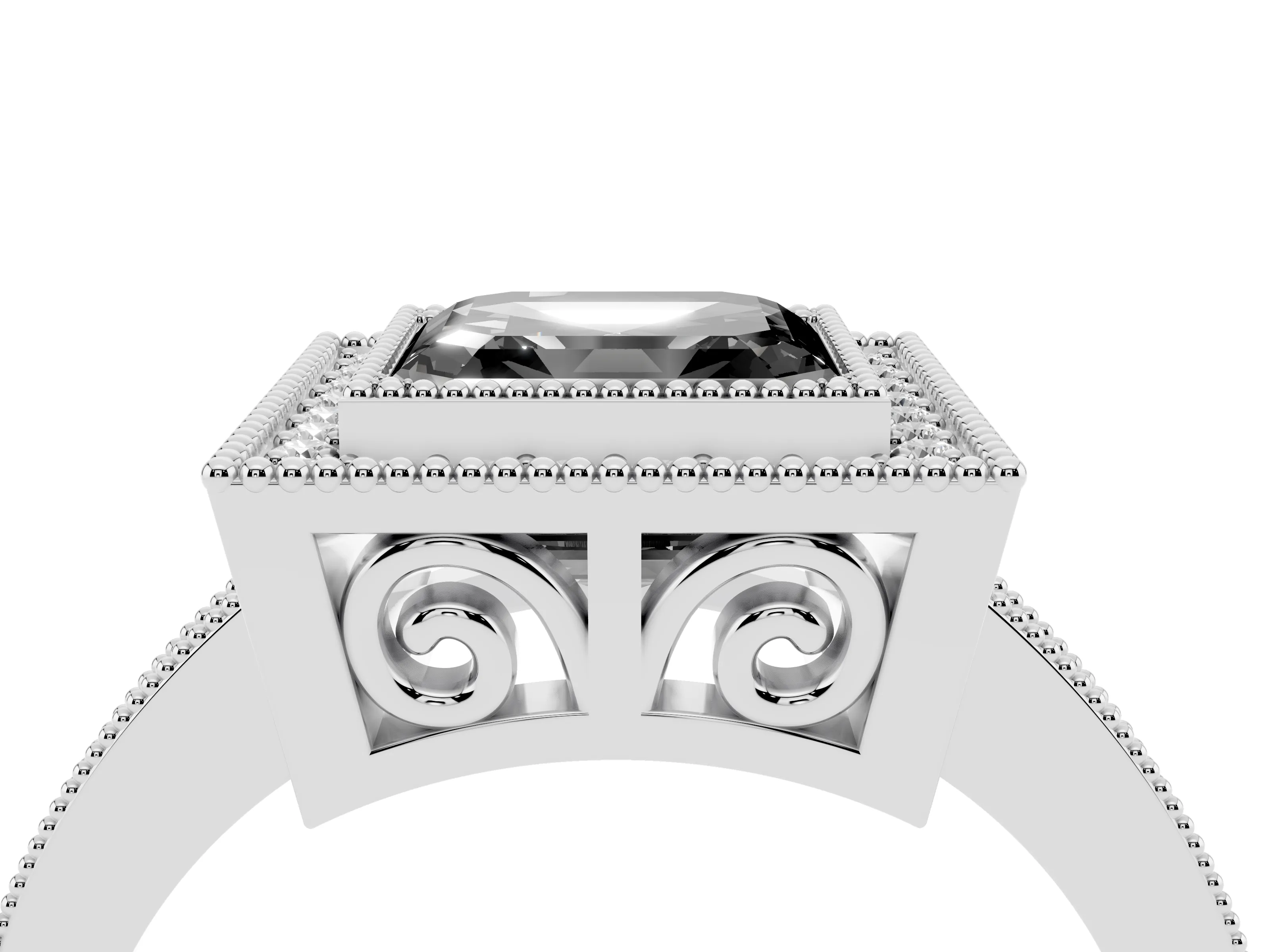 Fancy Black Asscher Cut Diamond Round Halo Ring Set in Silver with Pavé Band