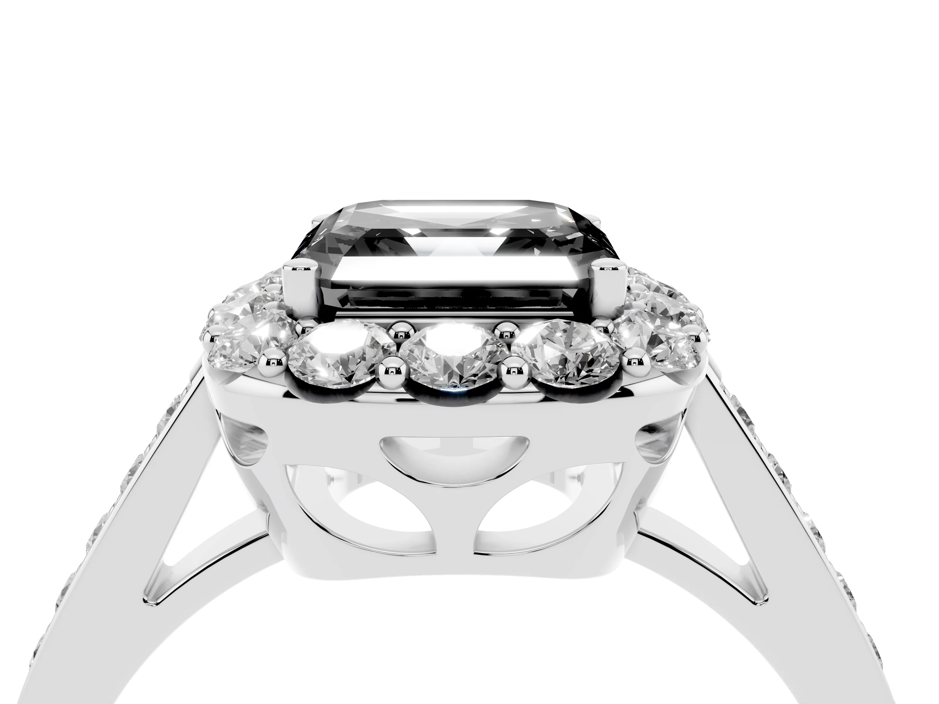 Fancy Black Asscher Cut Diamond Floral Halo Ring Set in Silver with Pavé Band and Prong Setting