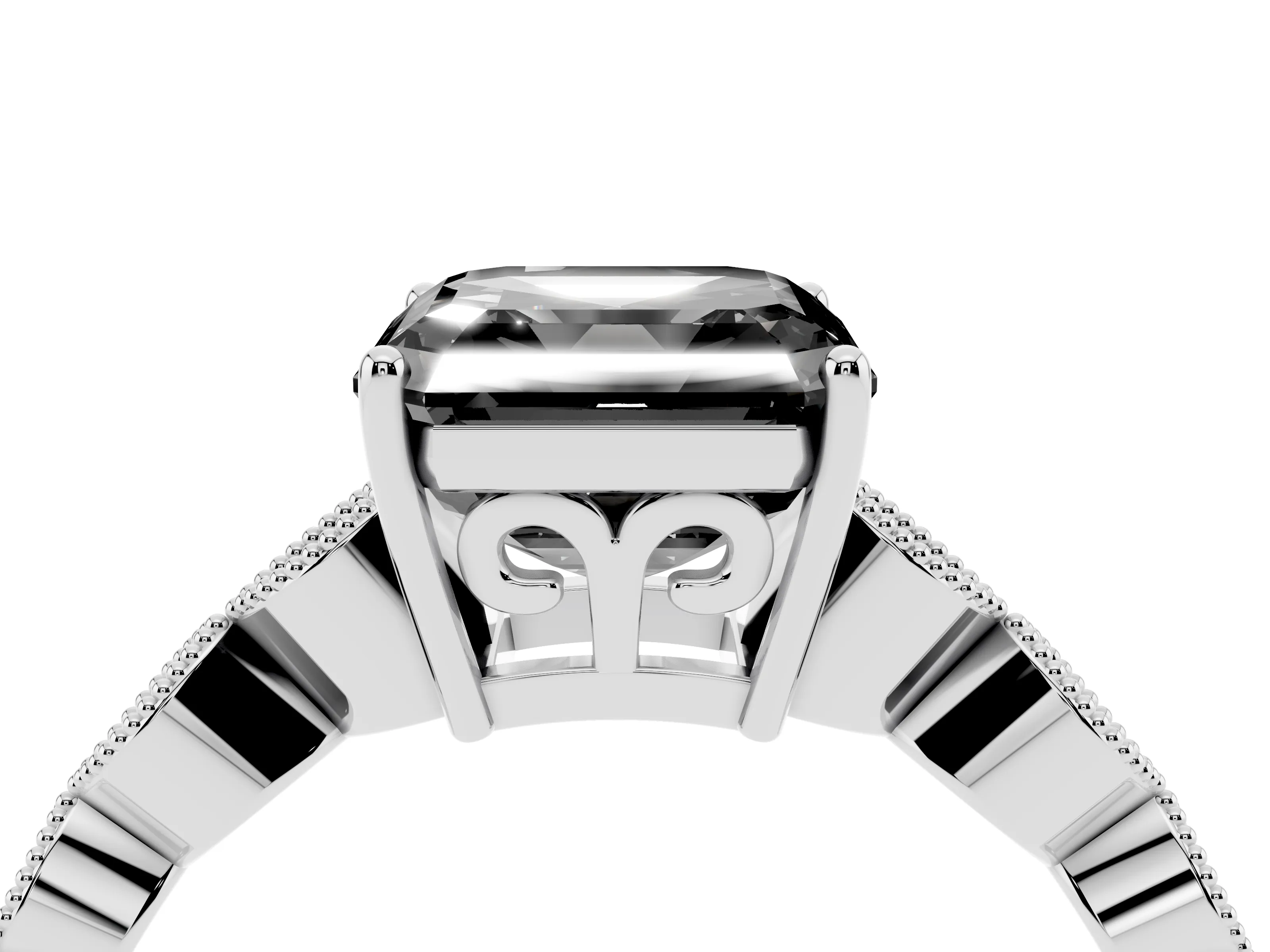 Fancy Black Asscher Cut Diamond Solitaire Ring Set in Silver with Infinity Twist Pavé Band