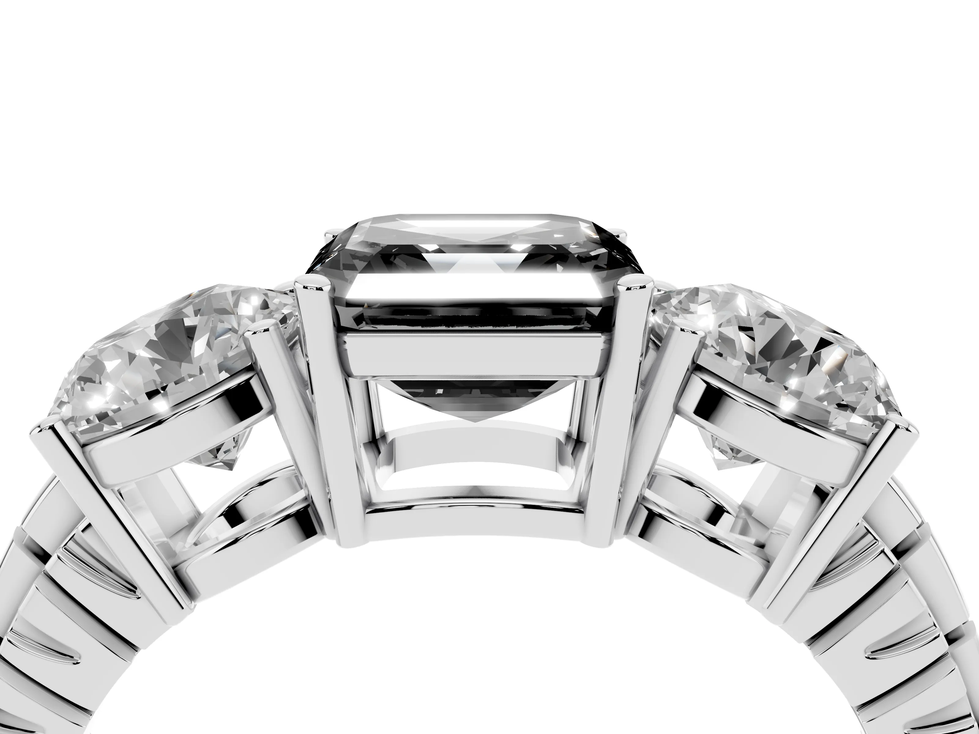 Fancy Black Asscher Cut Diamond Three-Stone Ring Set in Silver with Channel-Set Accent Band