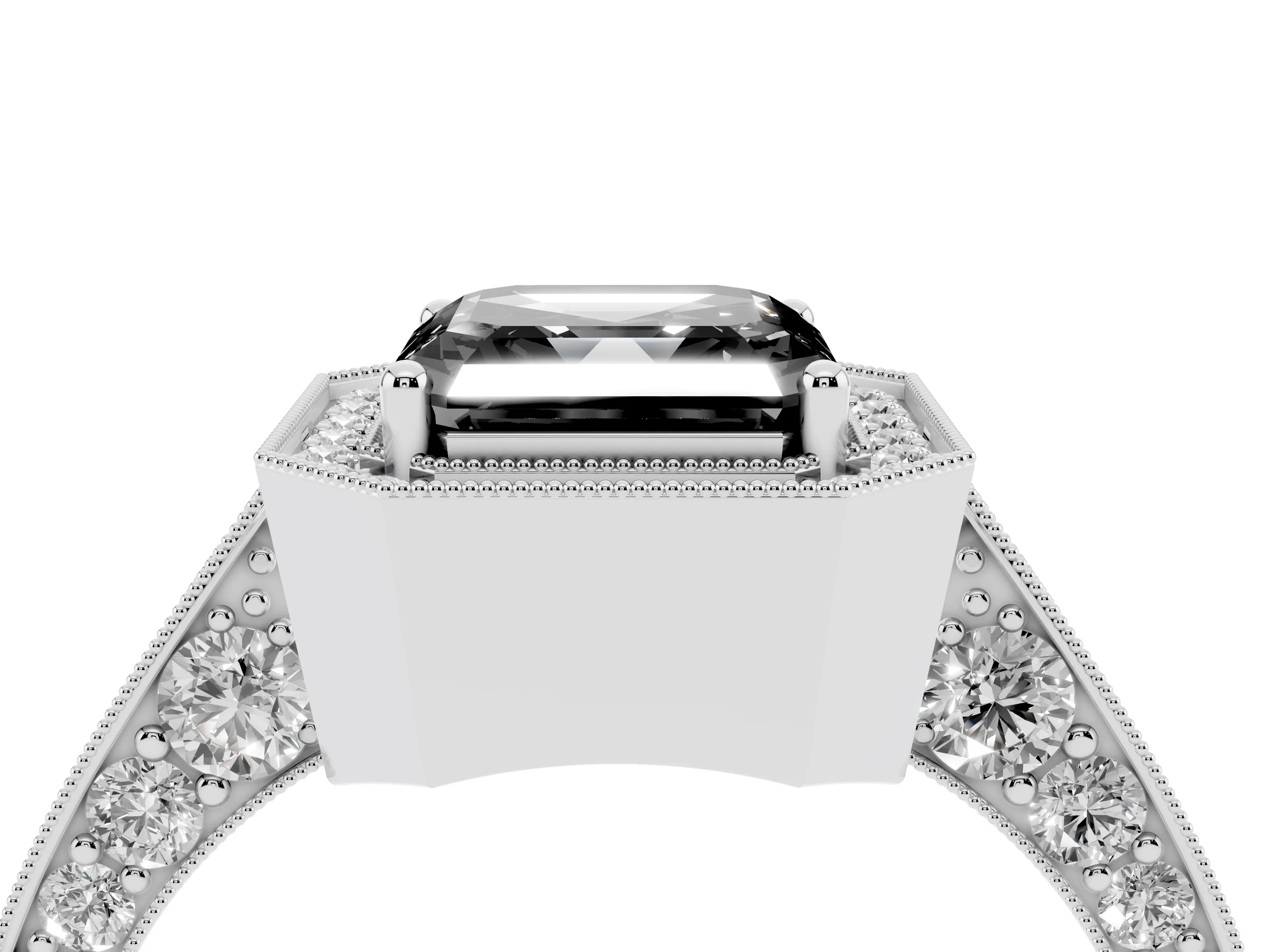 Fancy Black Asscher Cut Diamond Halo Engagement Ring Set in Platinum with Accent Split Shank Band
