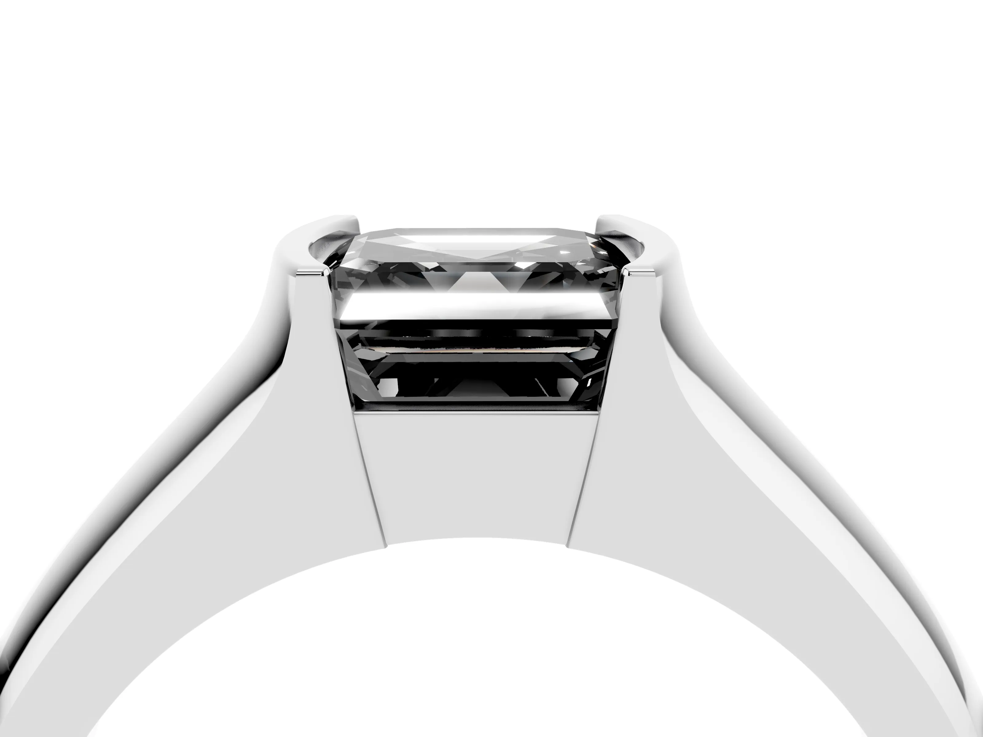 Fancy Black Asscher Cut Diamond Bezel Solitaire Ring Set in White gold with Wide Band