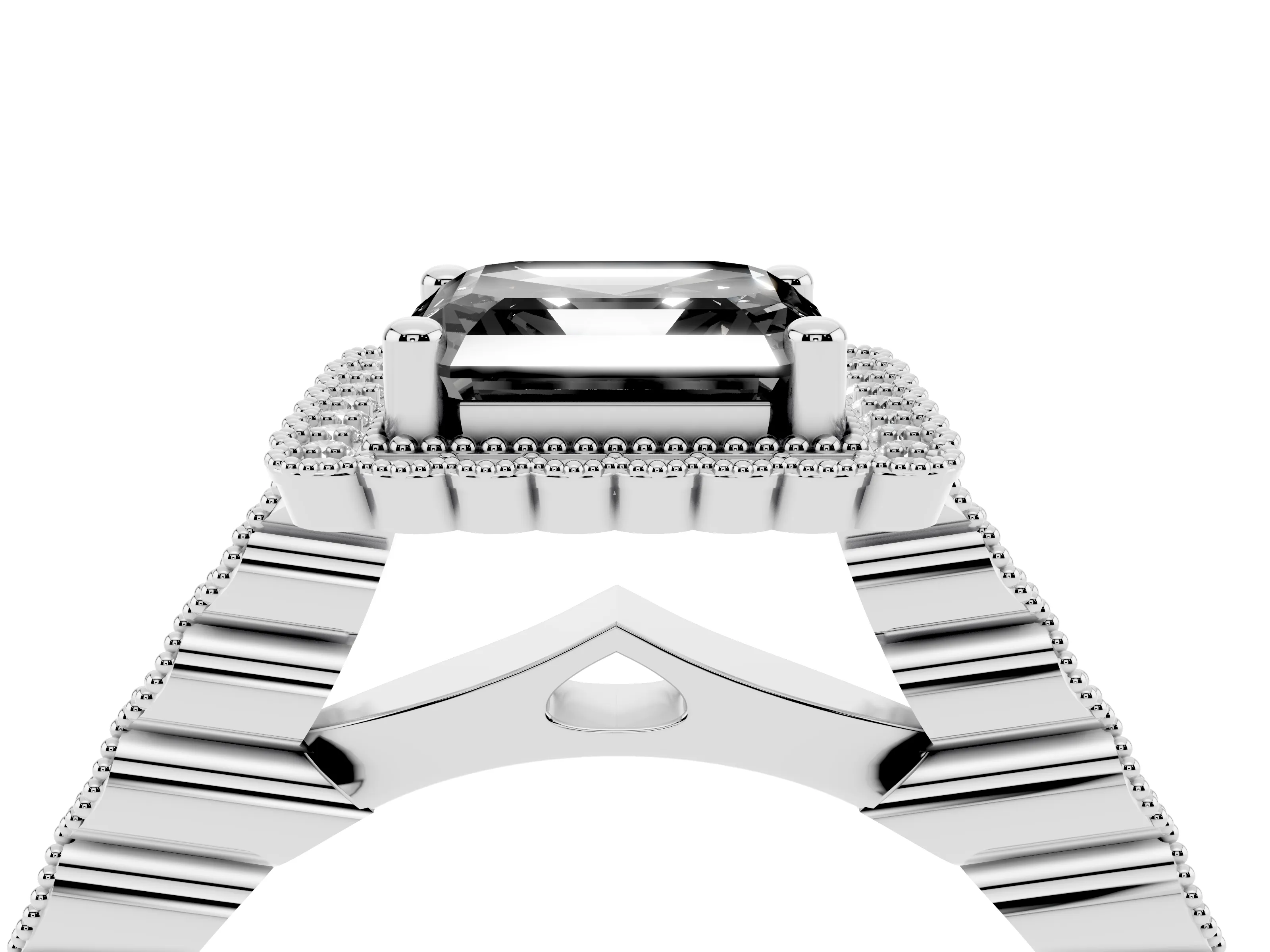Fancy Black Asscher Cut Diamond Halo Ring Set in Platinum with Pavé Milgrain Band