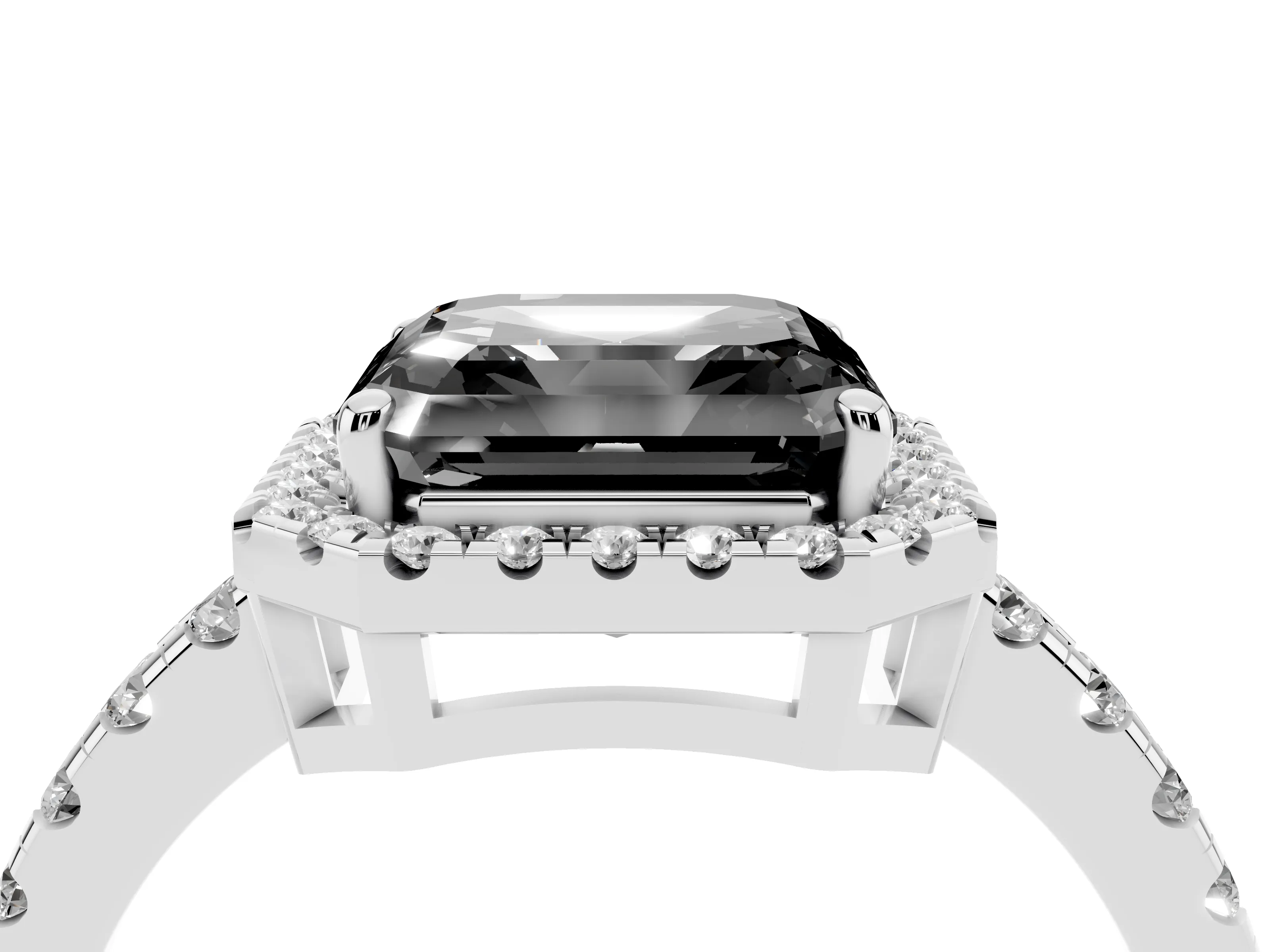 Fancy Black Asscher Cut Diamond Halo Ring Set in Platinum with Delicate Pavé Band and Prong Setting