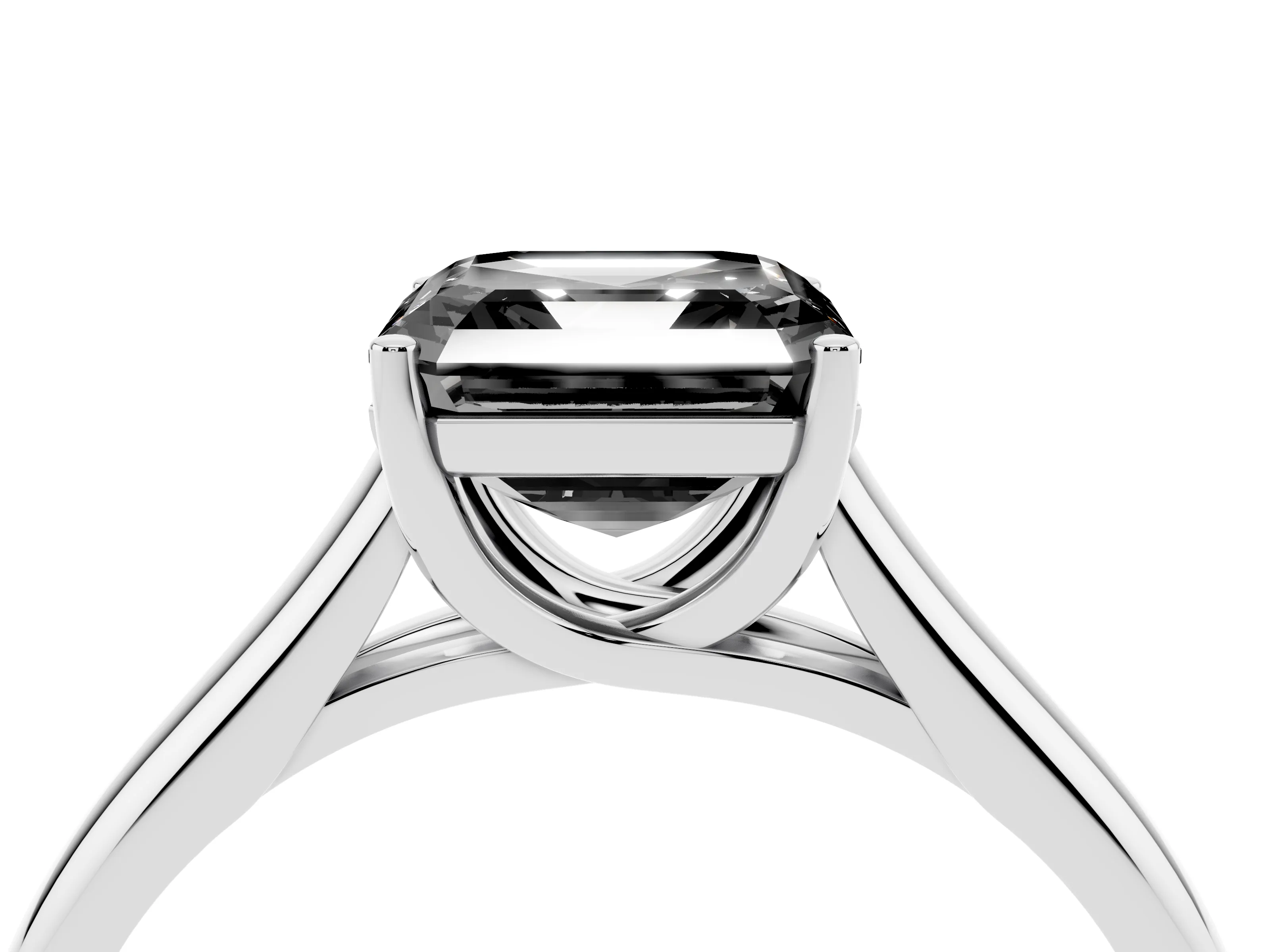 Fancy Black Asscher Cut Diamond Solitaire Engagement Ring Set in Platinum with Subtly Tapered Band and Prong Setting